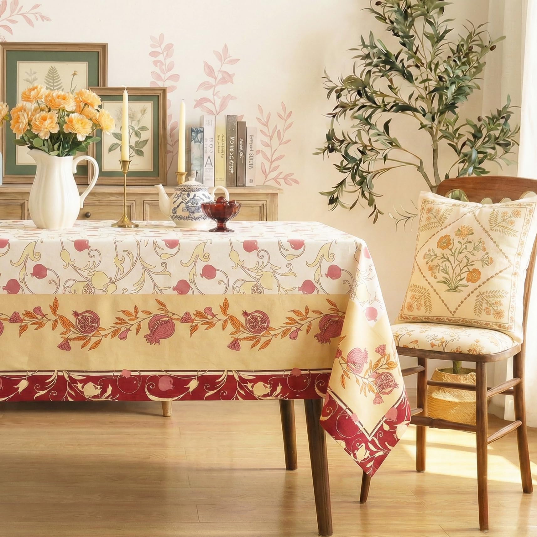RUSTIQUE LINENS Printed Cotton Table Cloth 6 Seater – Dining Table Cover Cloth, Washable Table Cloth for Dining Table – 150 x 234 CM (Fits 6–8 Seater) - Pom Petal