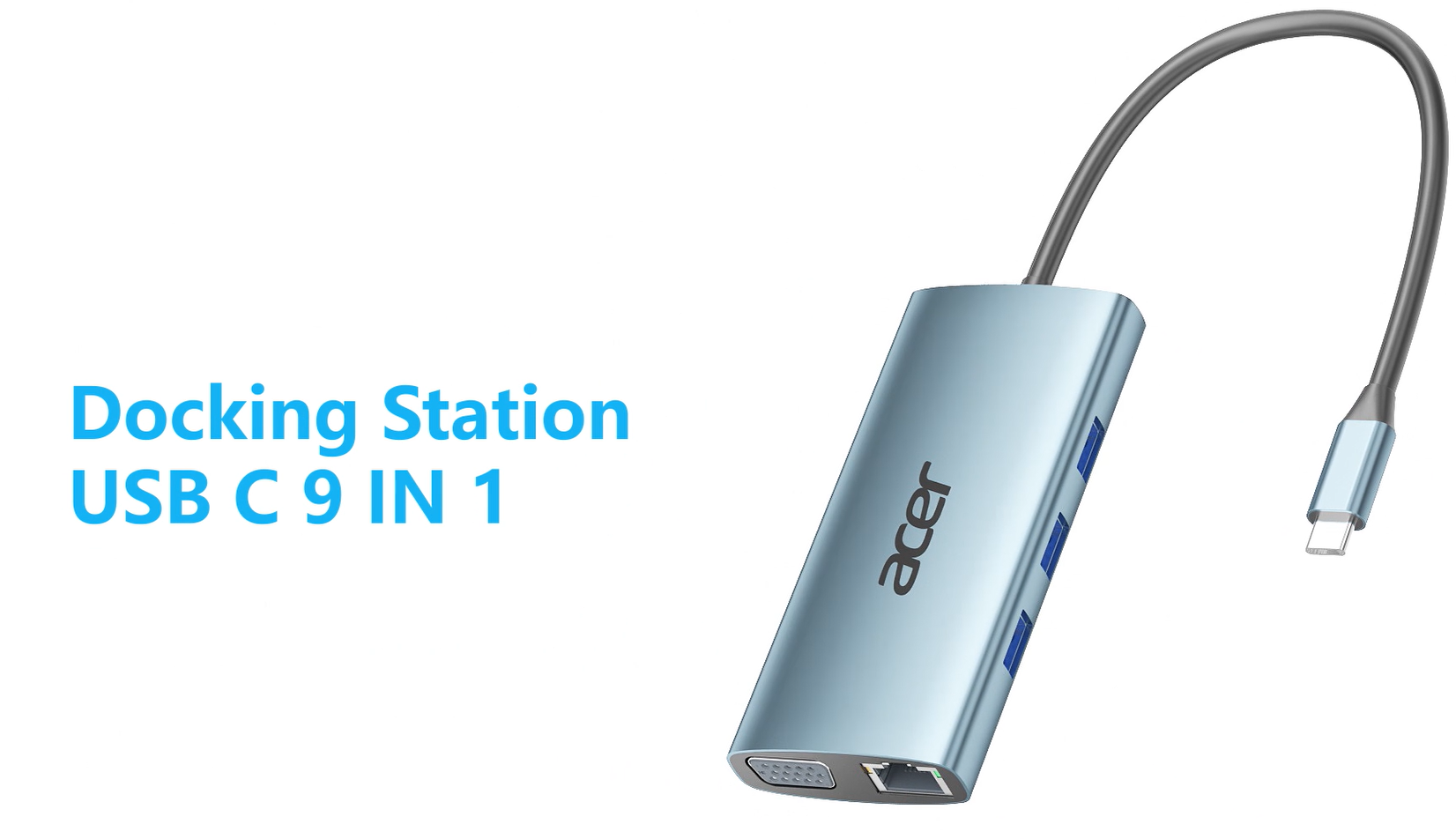 Docking Station USB-C 11-in-1 Acer – HDMI 4K 60Hz, VGA, USB-C 10Gbps, PD 100W, Ethernet 1Gbps, SD/TF