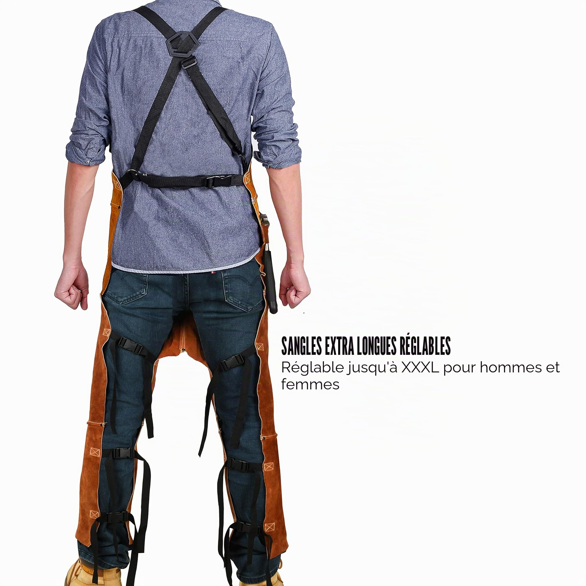 QeeLink Tablier de Soudure en Cuir pour Homme Professionnel, Tablier de Travail Résistant à la Chaleur, Tablier Cuir de vache très résistant, Parfait pour Forgeron, Bricolage, Soudeur, Menuisier