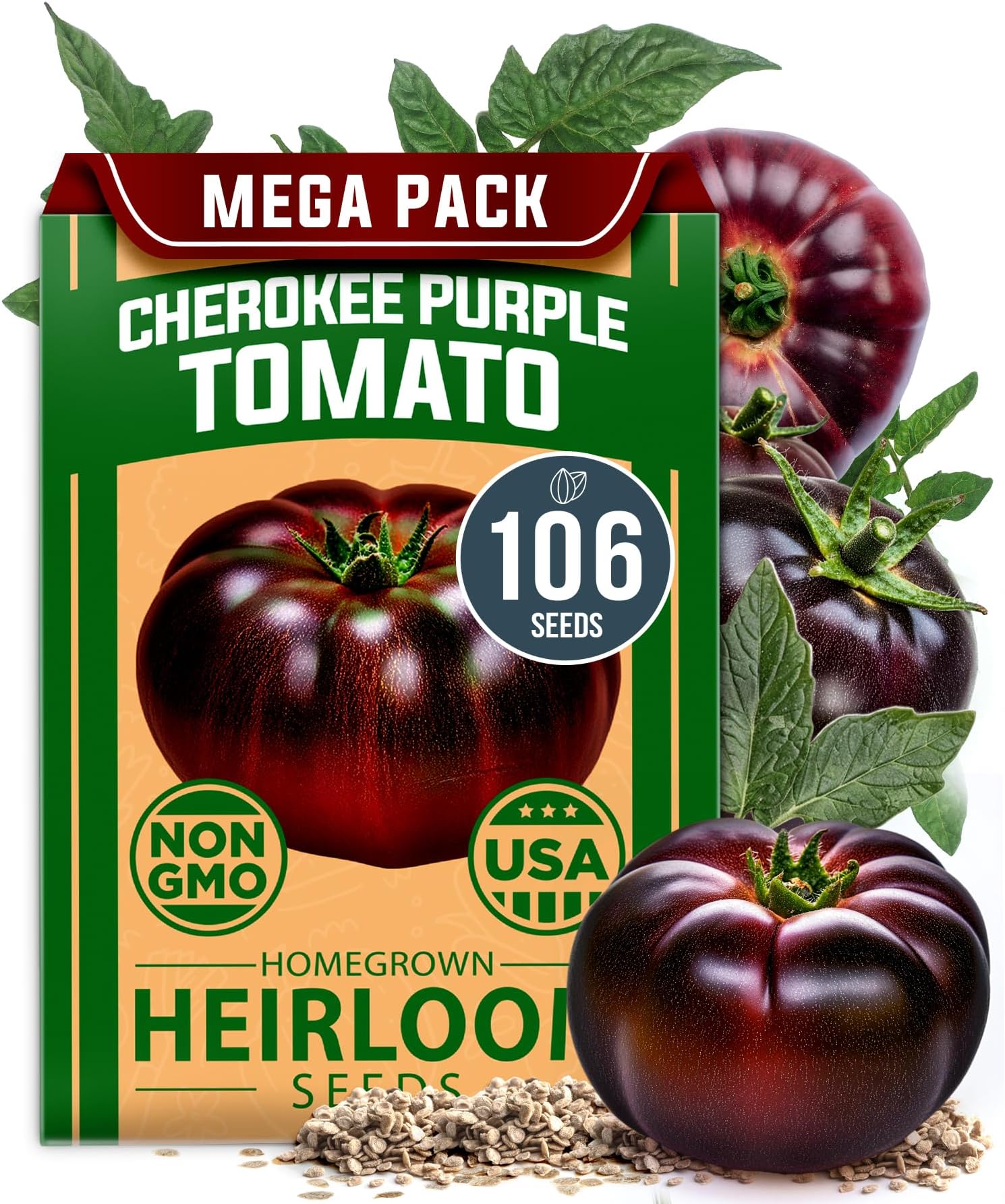 HOME GROWN Cherokee Purple Tomato Seeds 106+ Heirloom Non GMO Seeds for Planting, High Germination, Indeterminate, Rich Smoky Flavor, Large Beefsteak Slicing Tomato, Home Garden (Solanum lycopersicum)