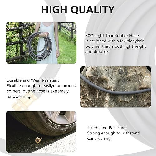 Miniatura 5 de Manguera de jardín de 58 pulgadas x 100 pies  Manguera de agua flexible sin torceduras de 600 PSI de presión de estallido, ligera y duradera para