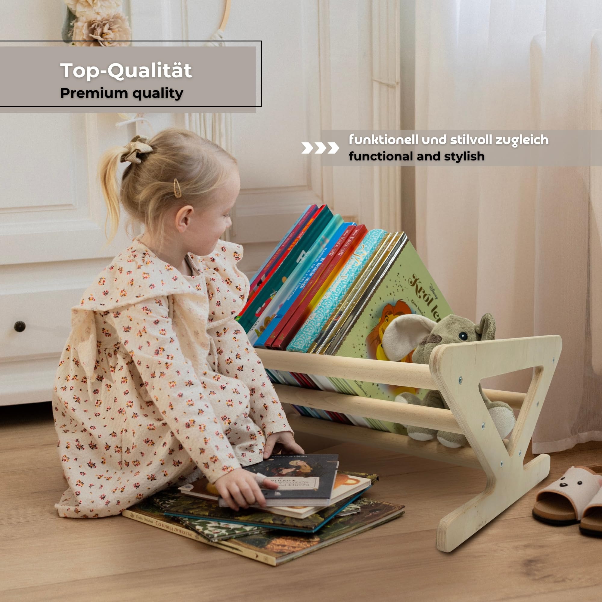 MAMOI® Kinderboekenkast van gelaagd houten plaatmateriaal – boekenkist, kinderboekenkast, boekenkast voor kinderkamer, boekenbank, wandplank, Montessori kindermeubel, boekenrek voor kinderen