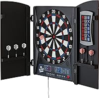 Fat Cat Mercury Electronic Soft Tip Dartboard with Cabinet - 13.5" Target, 28 Games, 6 Darts, Black Professional Setup