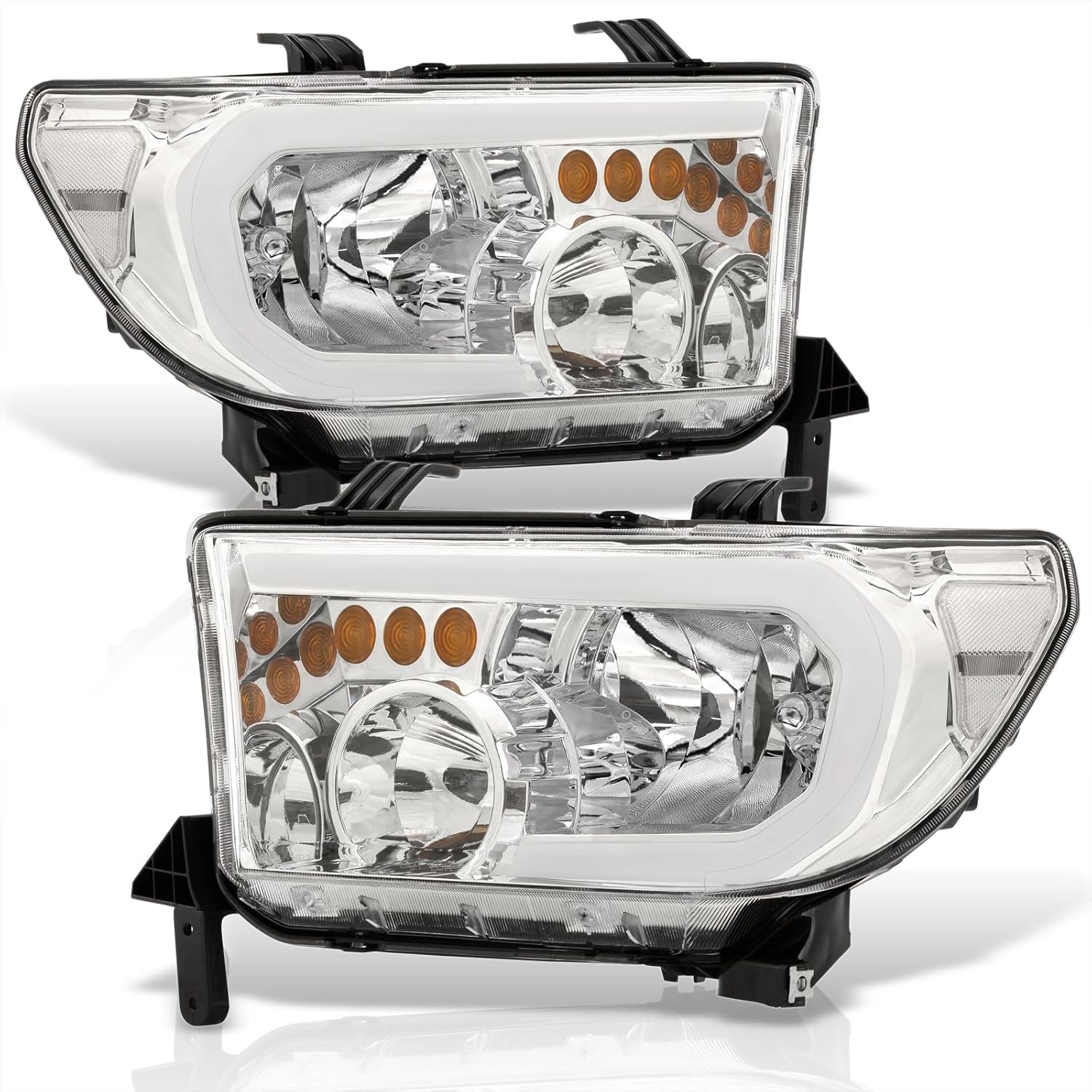 AJP Distributors LED DRL Tube Bar Driving Bumper Headlights + LED Signal Lamps Assembly Left Right Compatible/Replacement For Tundra Sequoia 07 08 09 10 11 12 13 14 15 16 17