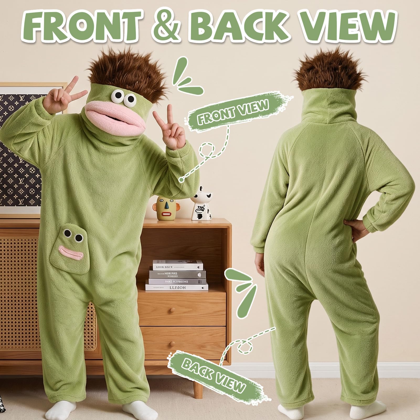 Formemory Big Mouth Monster Einteiler Damen,Silly Onesie Pyjama Erwachsene Plüsch Ganzkörper Pyjama Lustig Kostüm Outfit