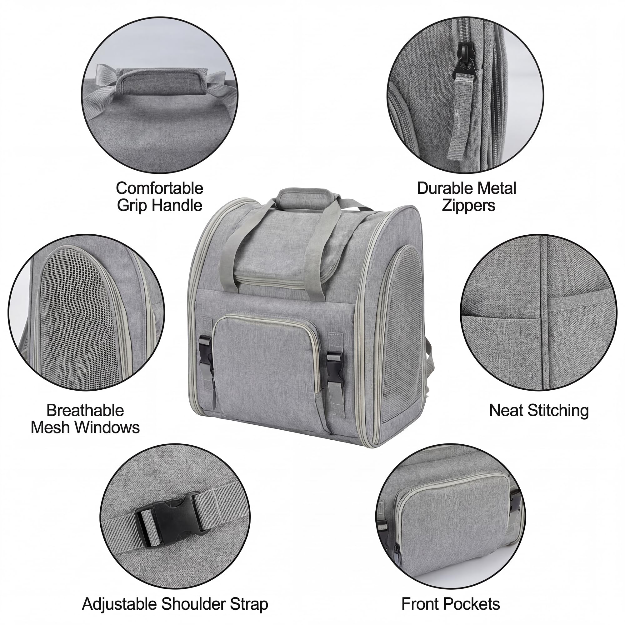 Atmungsaktiver Katzenrucksack, erweiterbarer & Faltbarer Haustier-Reiserucksack, Transportrucksack für Katzen, Kleinhunde, mit Gurt für Autositz & Gepäckträger, für Reisen, Spaziergänge
