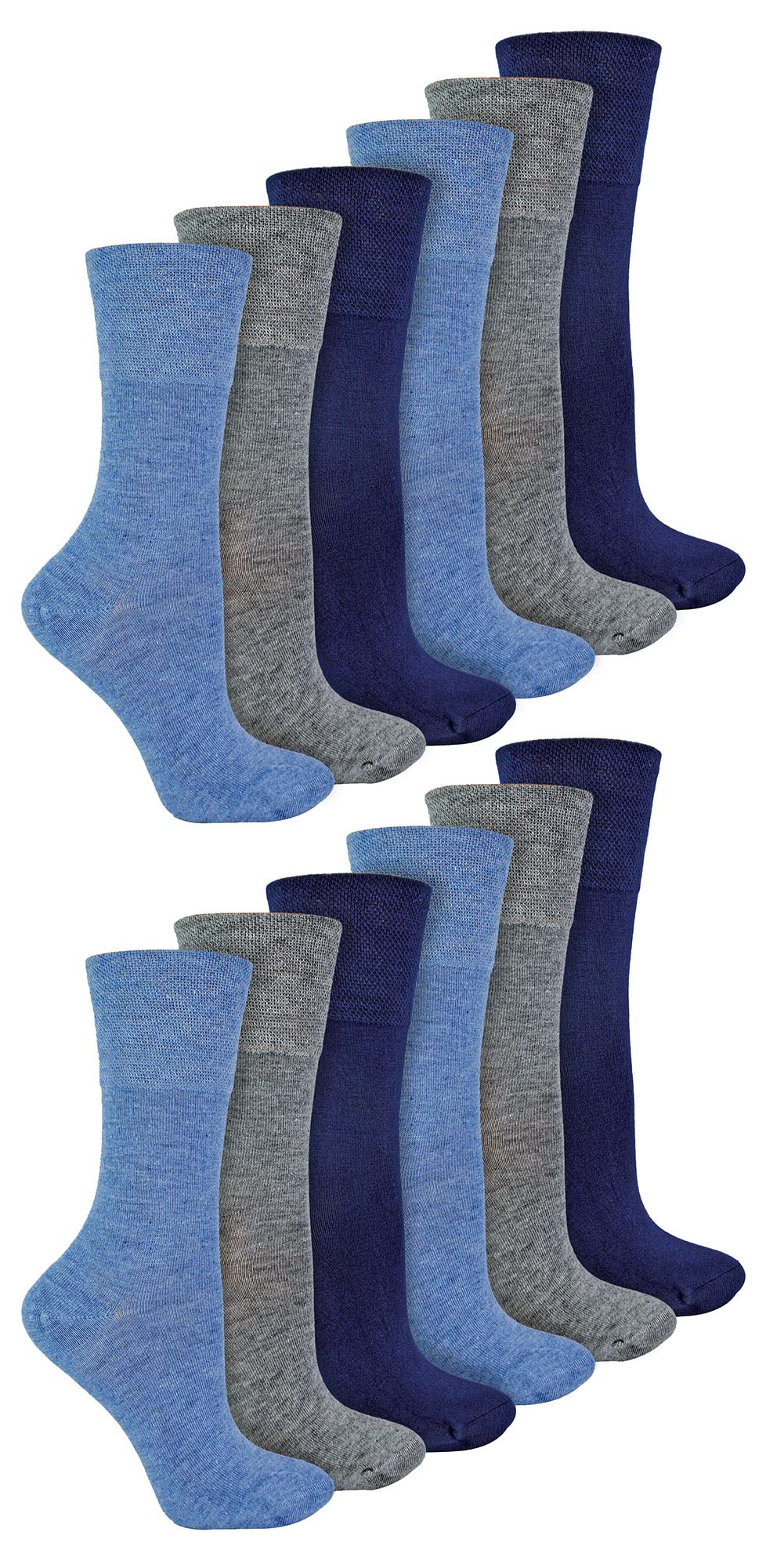 Iomi Unisex Blue 12 Pairs Ladies Diabetic Bamboo Socks