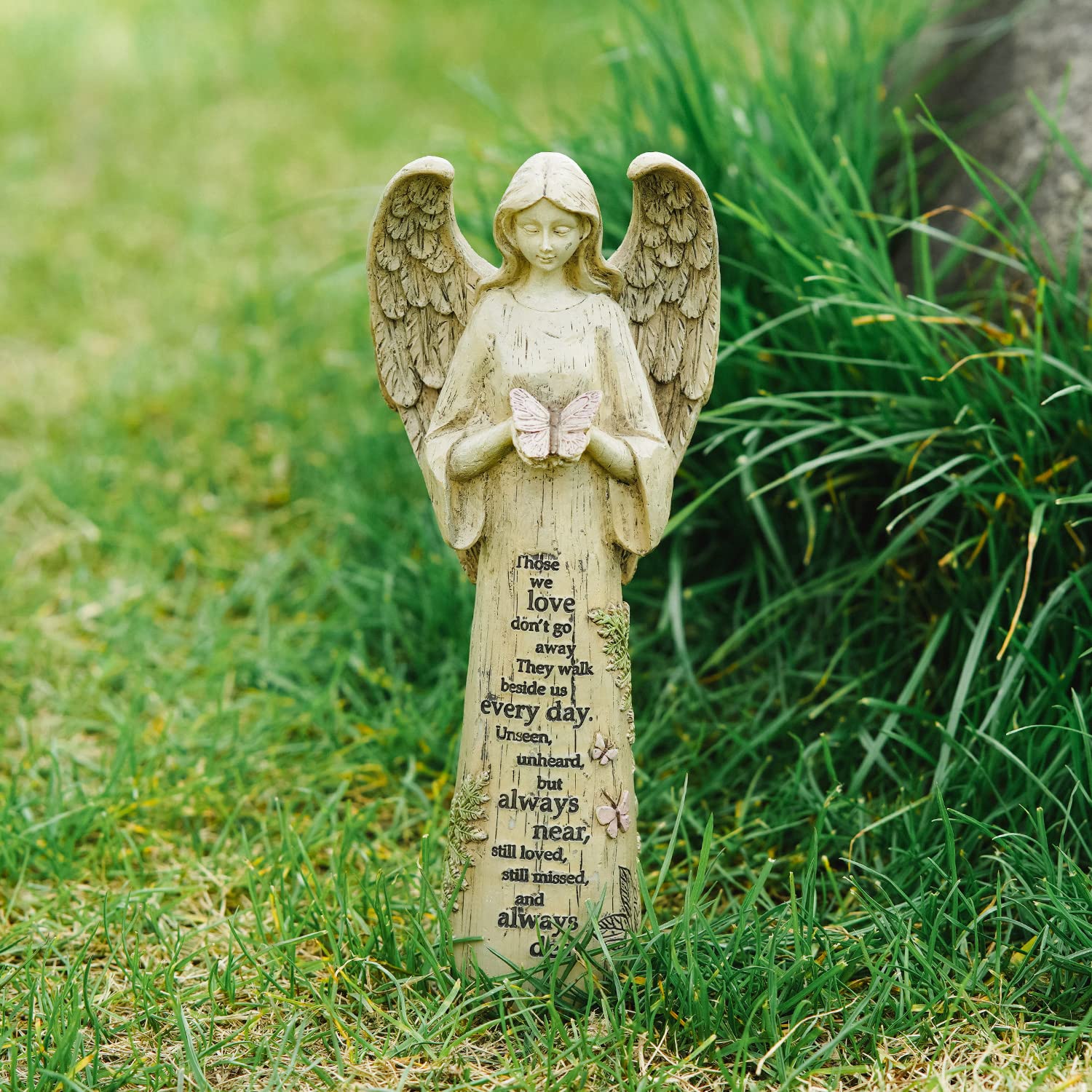 DUSVALLY 10" H Resin Angel Statue, Garden Figurine Outdoor Decoration Waterproof Sculpture for Yard Lawn Porch, Healing Gift