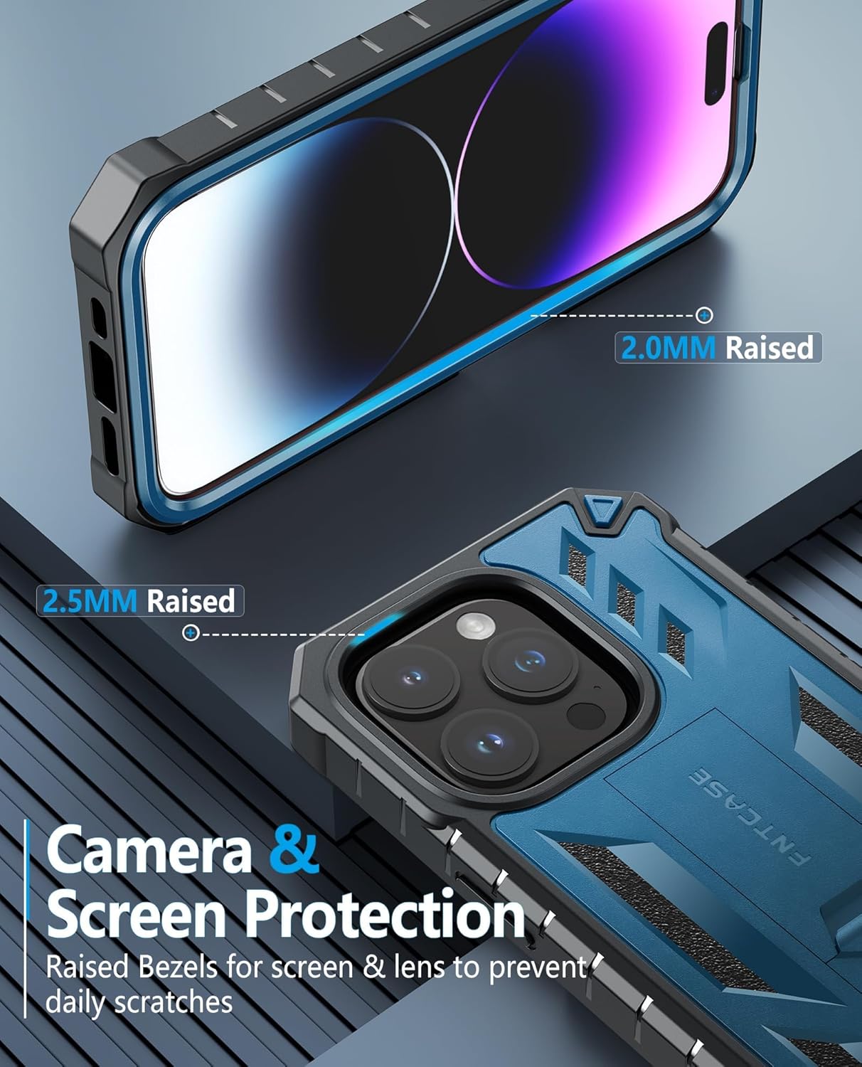 FNTCASE for iPhone 14-Pro Phone Case: for iPhone 13 Pro Cases | Military Grade Drop Proof Protection Mobile Cover with Kickstand | Matte Textured Rugged Shockproof TPU | Protective Sturdy - Blue - Image 7