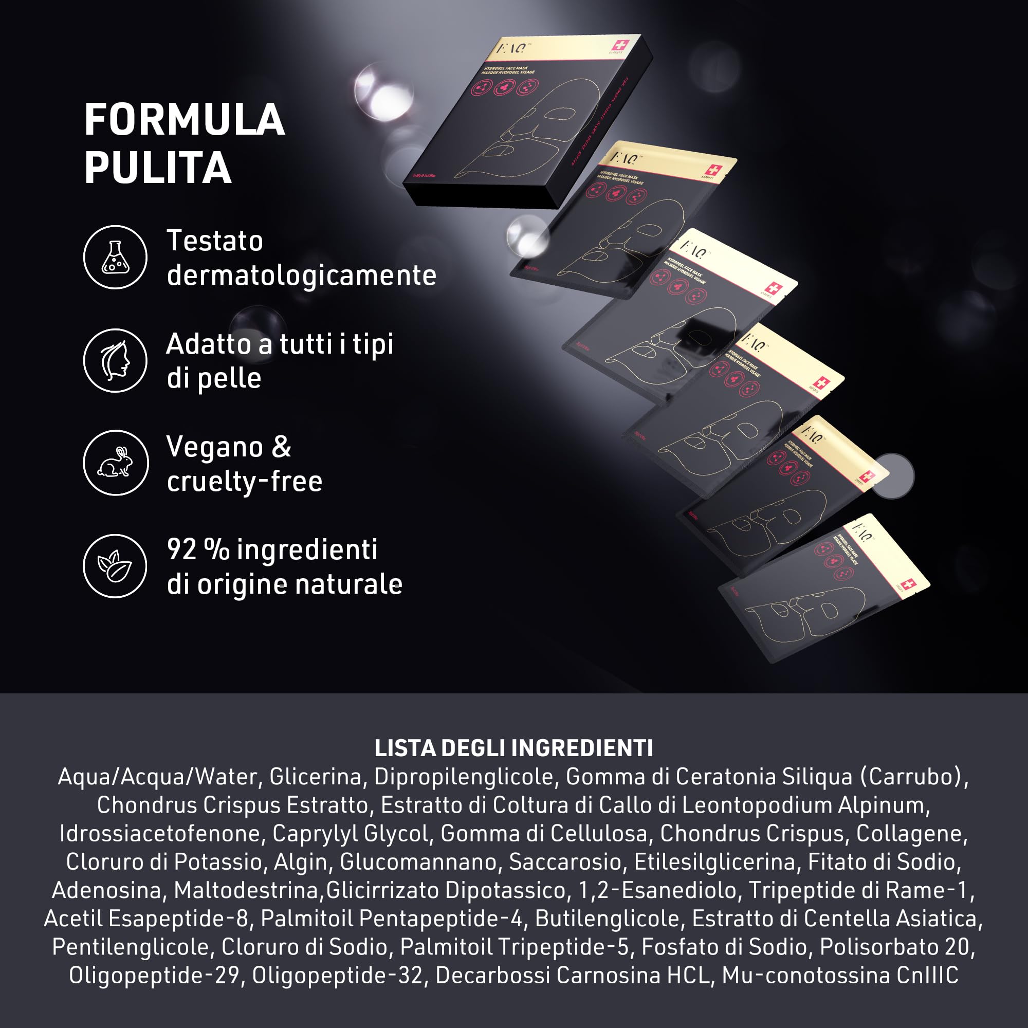 FAQ Maschera Viso Idrogel Glass Skin - Rassodante E Idratante, 5 Pz | Maschera Viso Idrogel, Peptidi, Edelweiss, Compatibile LED, Effetto Glass Skin, Pori Ridotti, Tutti I Tipi Di Pelle