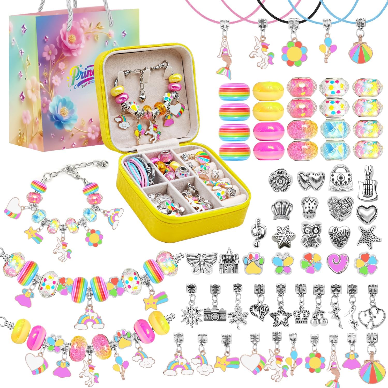 ONADEBY Charm Bracelet Making Kit - Colorful DIY Jewelry Making Kit for Girl, Friendship Bracelet Kit with Portable Jewelry Box for Birthday Christmas New Years Easter Valentine Craft Gifts