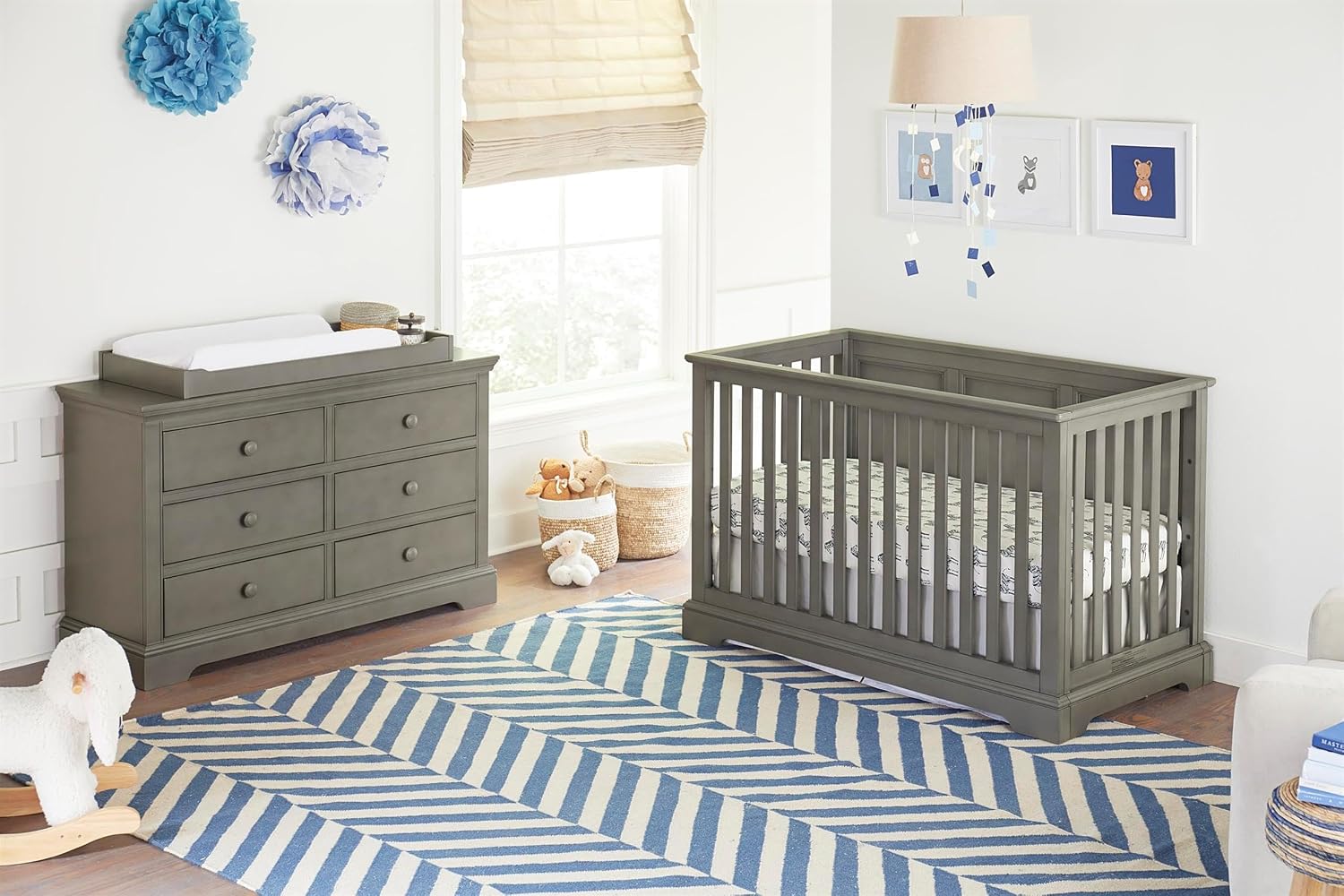Pemberly Row Wood Farmhouse Changer Top, Cloud Finish, Sturdy Design, Functional Baby Changing Surface for Nursery Dresser