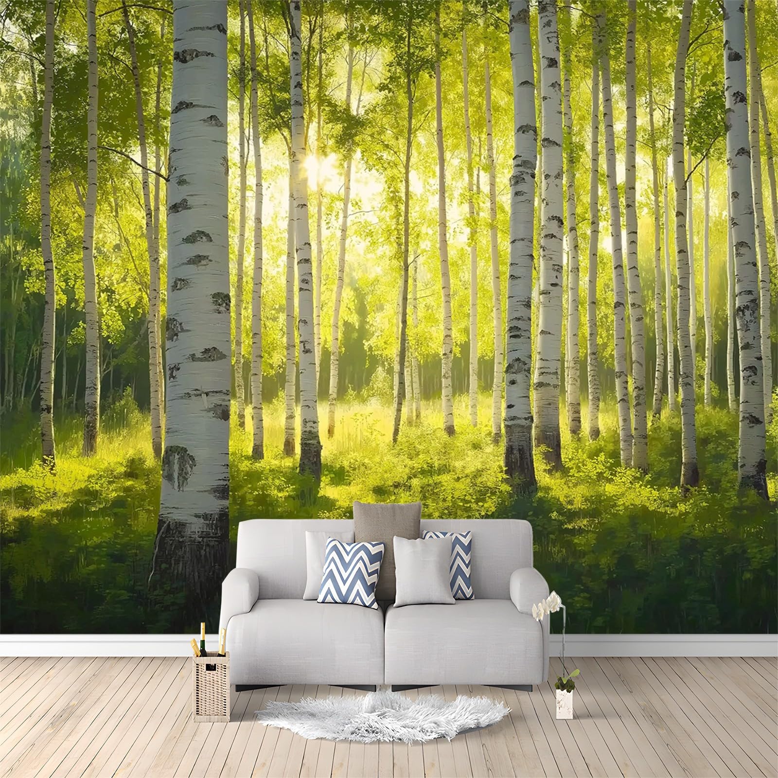 Fototapety Salon Naturalny Krajobraz Las Brzozowy Słońce 350 x 256 cm Fototapety 3D Włóknina Fototapety Dekoracyjne Fototapety Sypialnia Biuro Hotel