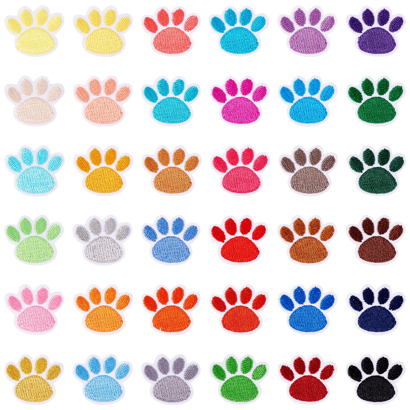 Pandahall 36Pcs Paw Print Patches for Clothing, Colorful Sew on Embroidery Applique Patches Embroidered Iron On Patches Pet Footprint Patches for