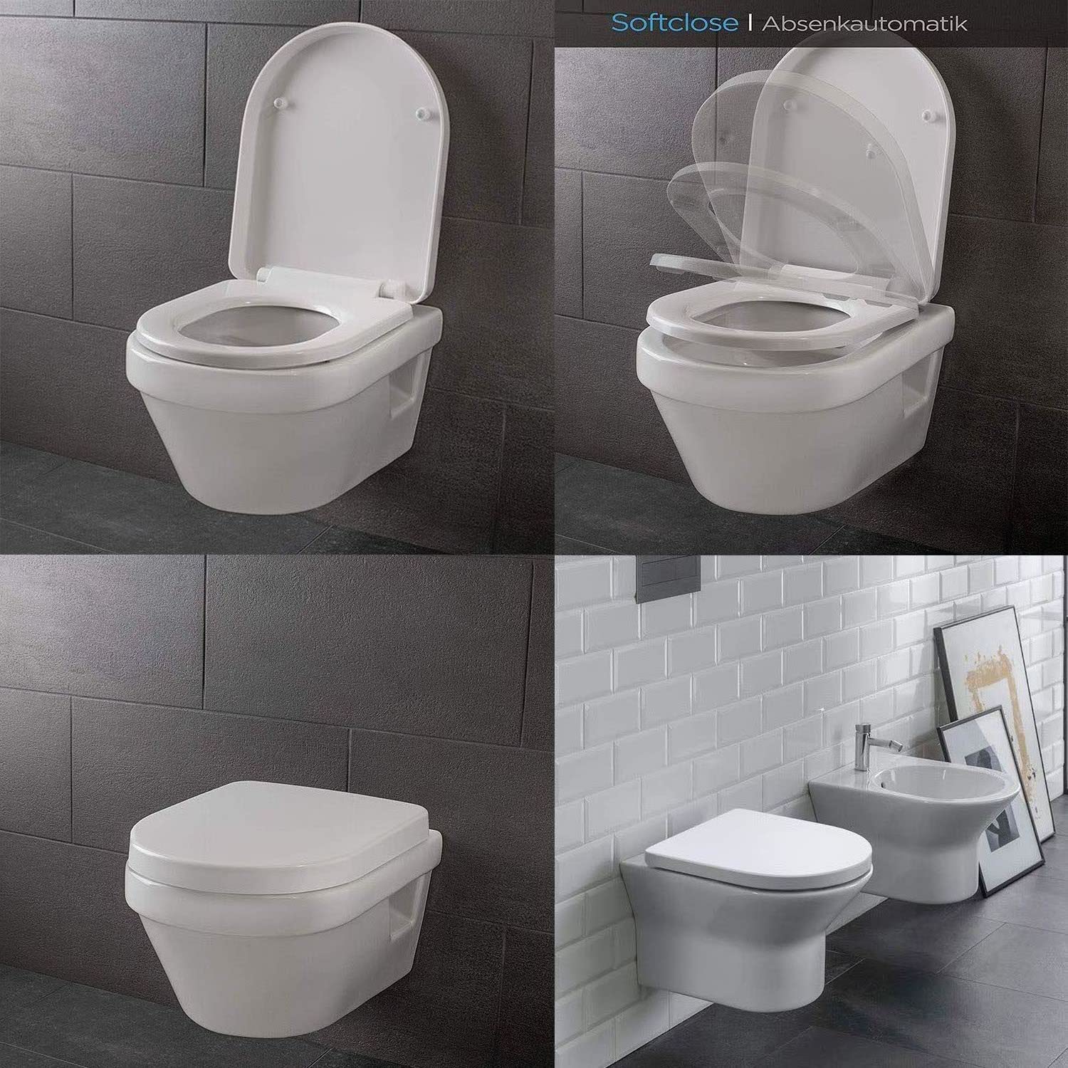Abattant WC avec Frein De Chute Forme D - Lunette WC Antibactérien - Lunette De Toilette Clipsable, Duroplast - Abattant Toilette Convient Cuvette WC en Forme De D