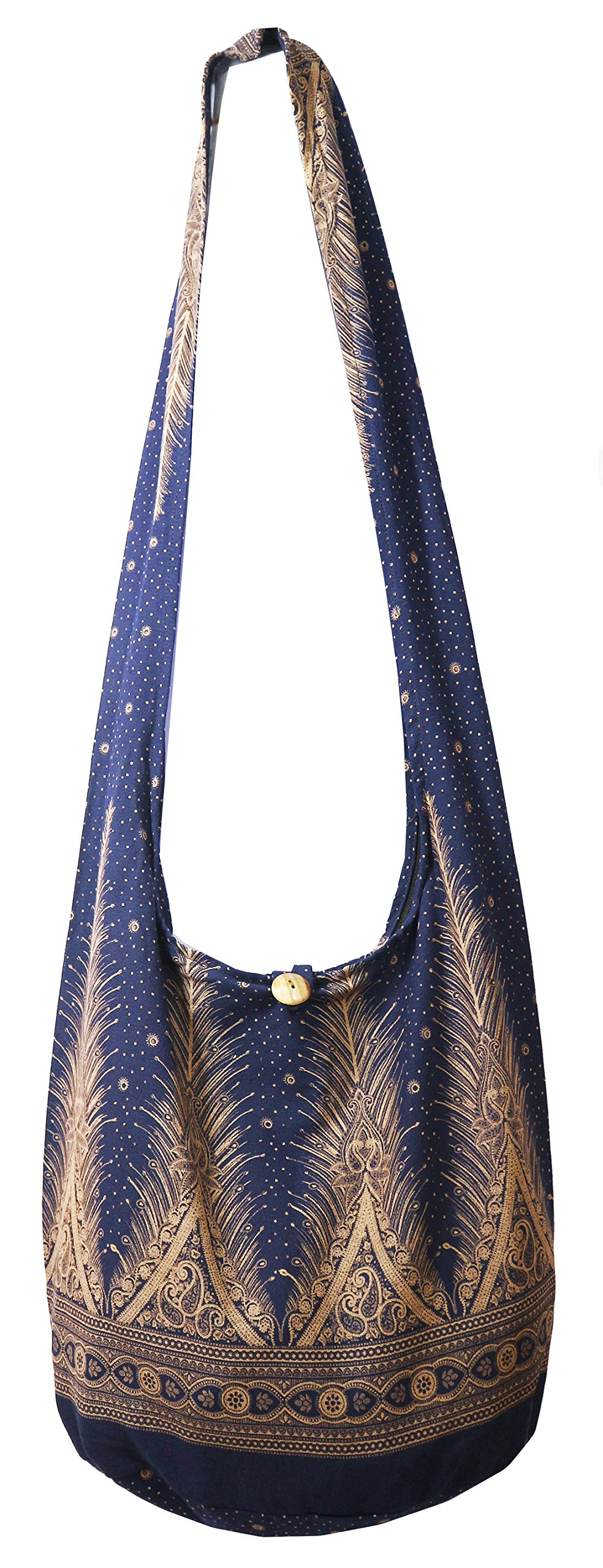 Lovely Creations Hippie Boho New Elephant Crossbody Bohemian Gypsy Sling Bag Shoulder Bag Large Size (Peacock L Navy)