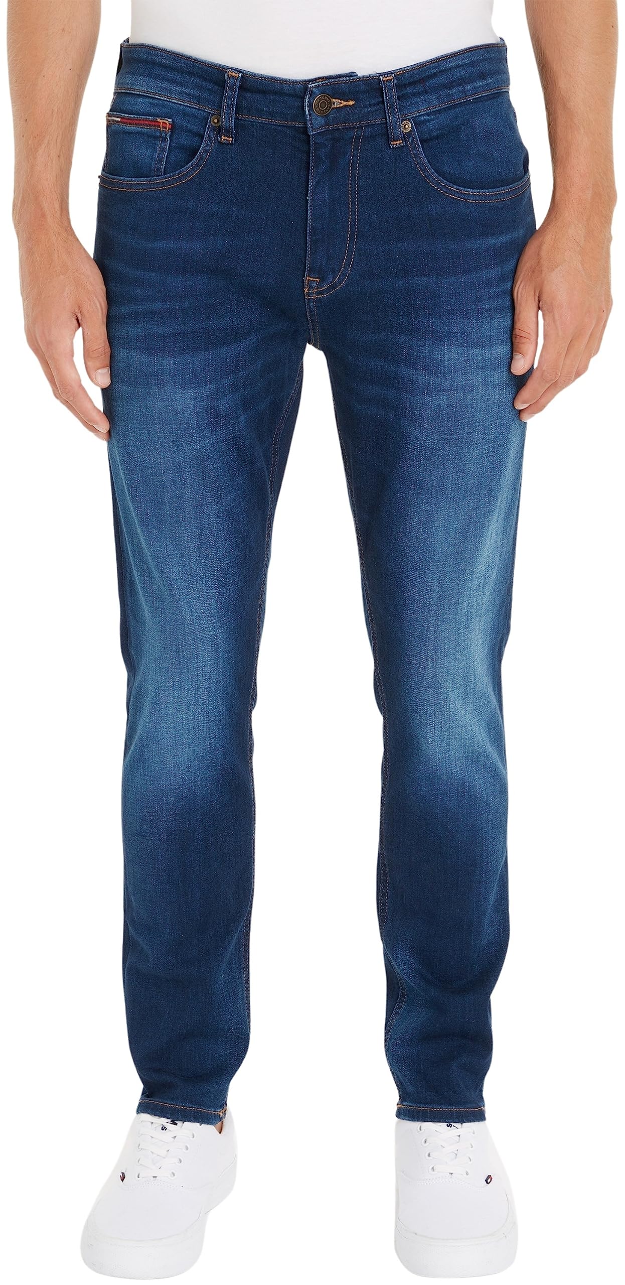 Tommy Jeans Men's Aspen Dark Blue Stretch Austin Slim Tapered Asdbs Jeans, 27W / 36L