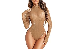 Sparkle Bodysuit: Long Sleeve Turtleneck Sheer Mesh Geo Print Leotard
