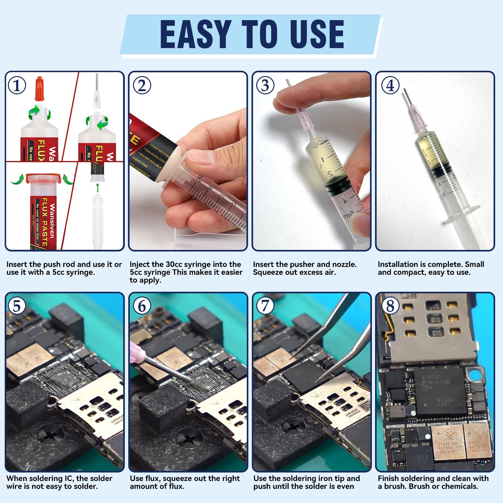 Wansiven Flux de pâte à souder, 30 ml de pâte de flux à souder sans plomb, sans flux de soudure propre pour le soudage électronique SMD BGA LED PCB
