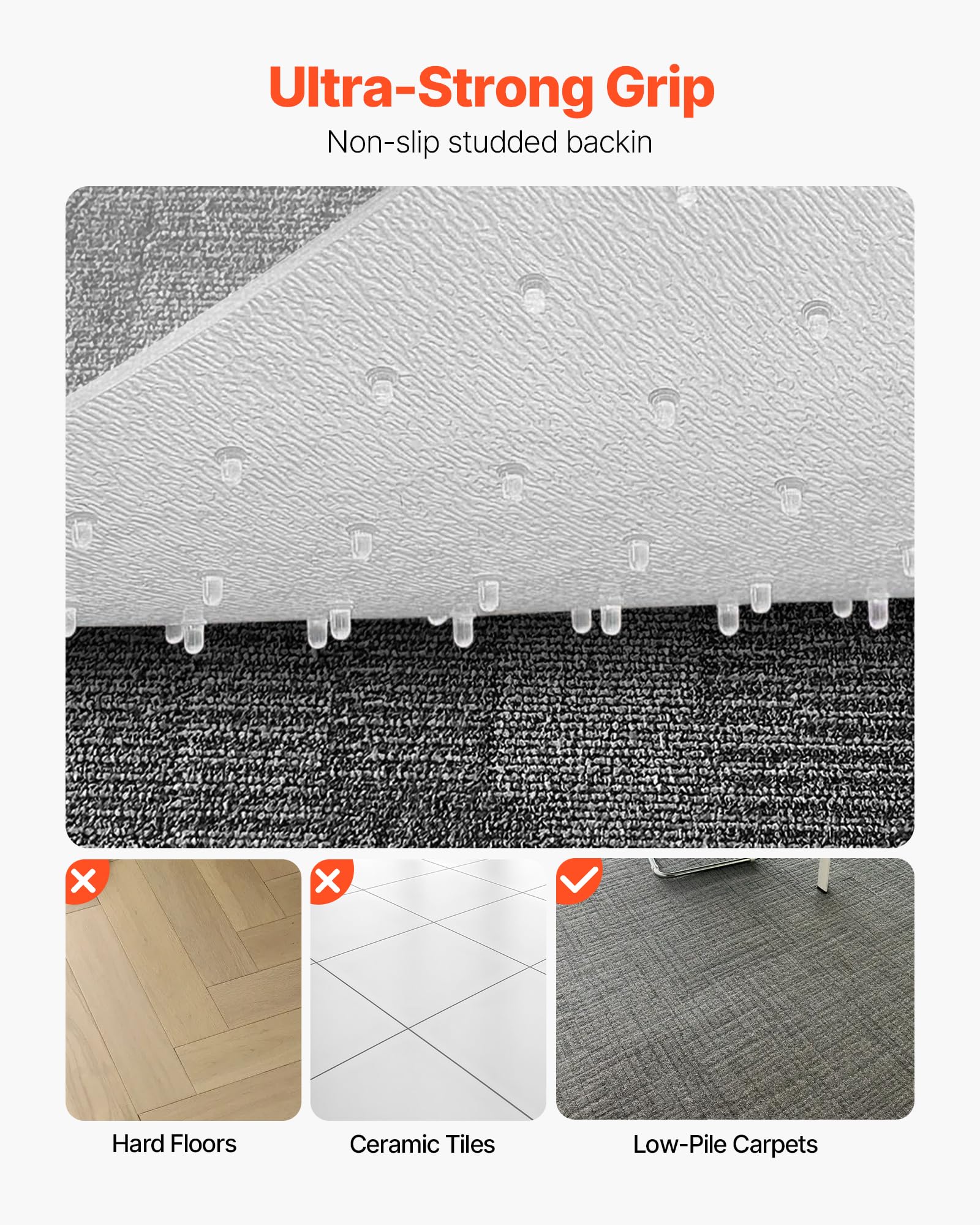 VEVOR Tapis de chaise de bureau 117,8 x 152,4 cm, tapis de protection de sol transparent avec crampons, antidérapant et facile à nettoyer, glisse lisse sous le bureau pour la maison et le bureau