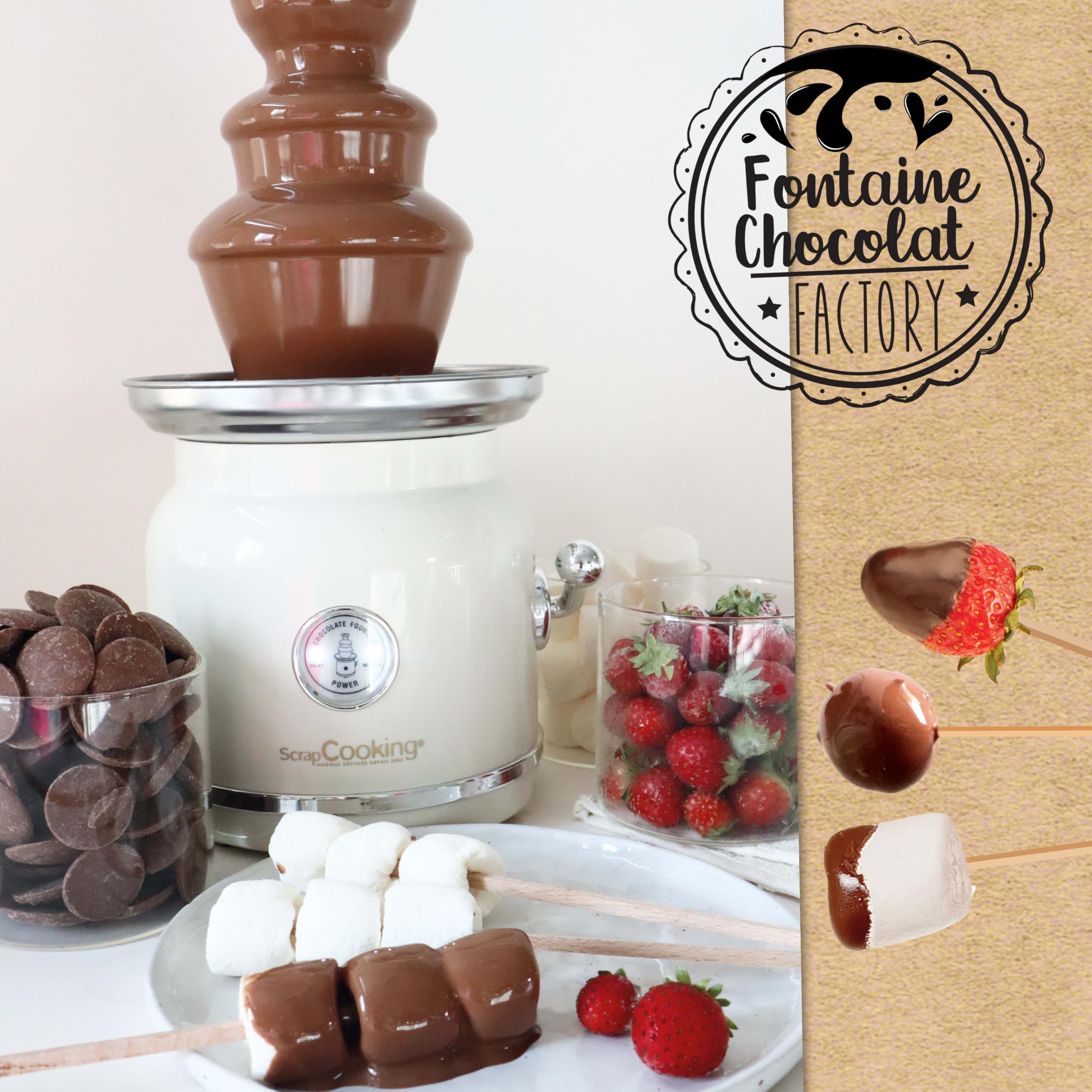 ScrapCooking - Fontaine à Chocolat - Tour 3 Étages en Inox & Maintien au Chaud - Design Vintage - Machine Fondue Chocolat Électrique - Idée Cadeau Pâtisserie Cuisine - 3897