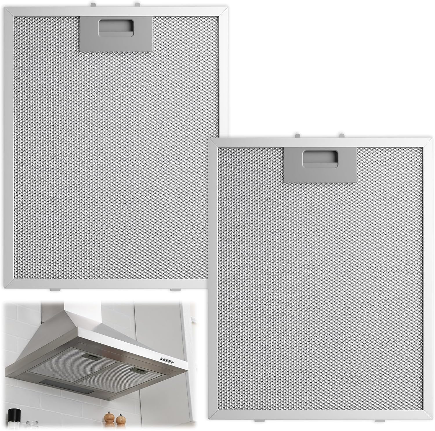 2 Pack Metal Cooker Hood Filter Replacement 320 x 260 x 9 mm, Kitchen Aluminium Extractor Fan Filter, 5-Layer Mesh Kitchen Hood Grease Filters for Many Leading Brand of Vent Cooker Hood