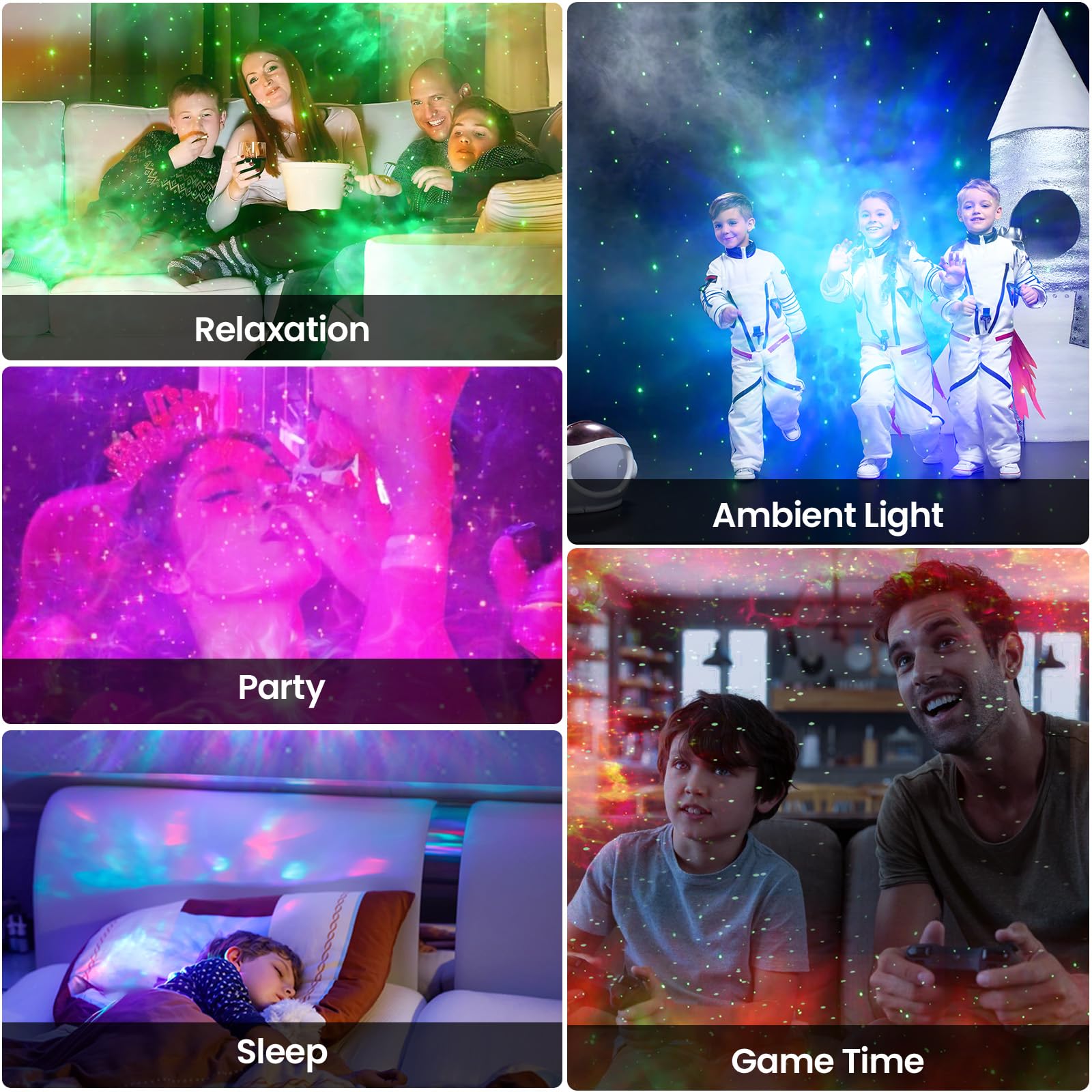 PKBD Haut-Parleur Bluetooth Intégré Astronaute Projecteur Ciel Étoile 8 Effets Nébuleuse LED Chambre Veilleuse Lampe Enfant Décoration Galaxie Projection Plafond Ambiant Lumineux- Lune
