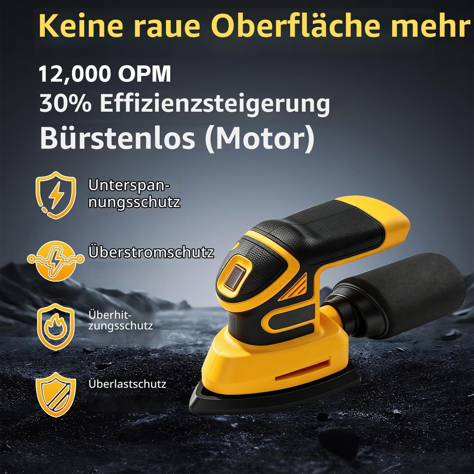 Akku Deltaschleifer für Dewalt 20V Akkus, Bürstenloser Multischleifer 12000 U/min, Schleifmaschine mit Absaugung, 12 Schleifblättern, Schleifer für Holz zum Schleifen Polieren (ohne Akku)