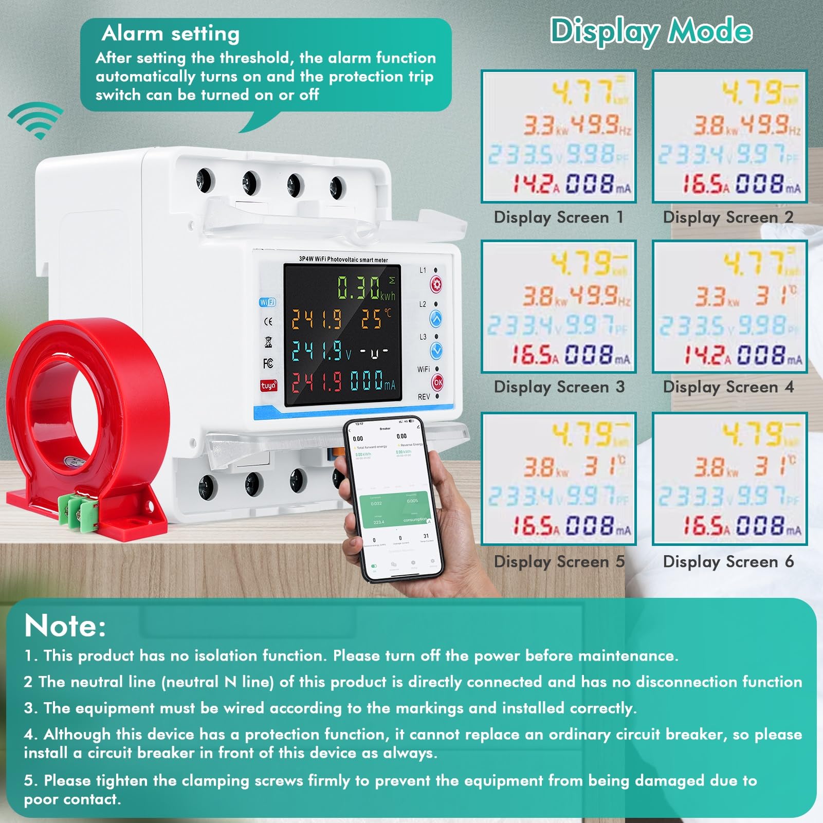 Jadeshay Tuya Smart Meter Stromzähler 3 Phasen 4 Draht 100A 380V AC Drehstromzähler WLAN Stromzähler Hutschiene mit Über-Unterspannungsschutz Bidirektionaler Zähler Intelligenter Wiedereinschaltschutz
