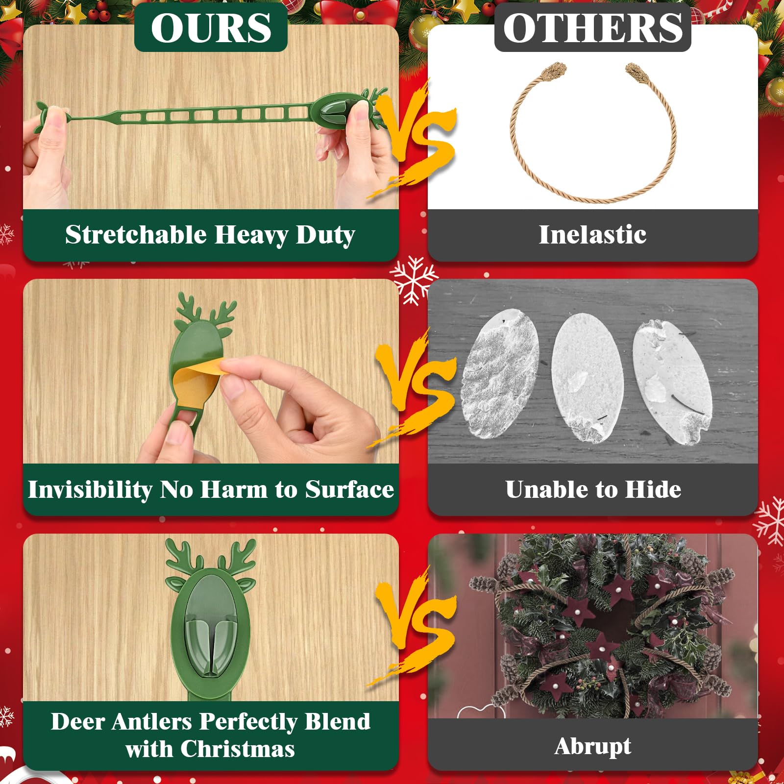 Lot de 12 cintres réglables pour guirlande de Noël, crochets réutilisables à suspendre, couronne de Noël, guirlande de Noël pour porte d'entrée, cheminée, escalier, bannière
