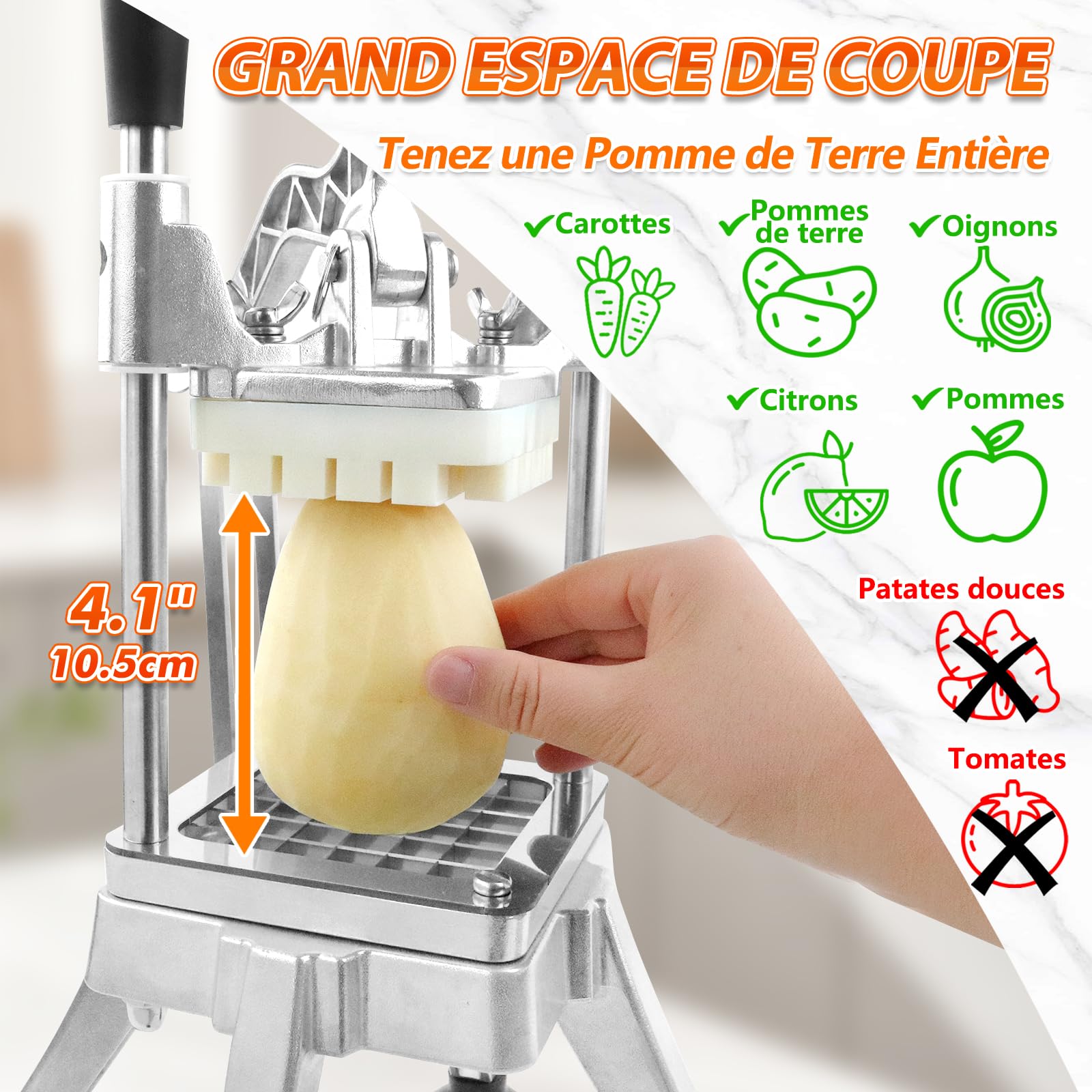 Anatole Coupe-Frites Professionnel Vertical avec 6mm 9mm 13mm Coin Lame en Acier Inox Coupe Pomme de Terre pour Frite Manuel Multifonctionnel pour Carotte Concombre Oignon Citron Fruit