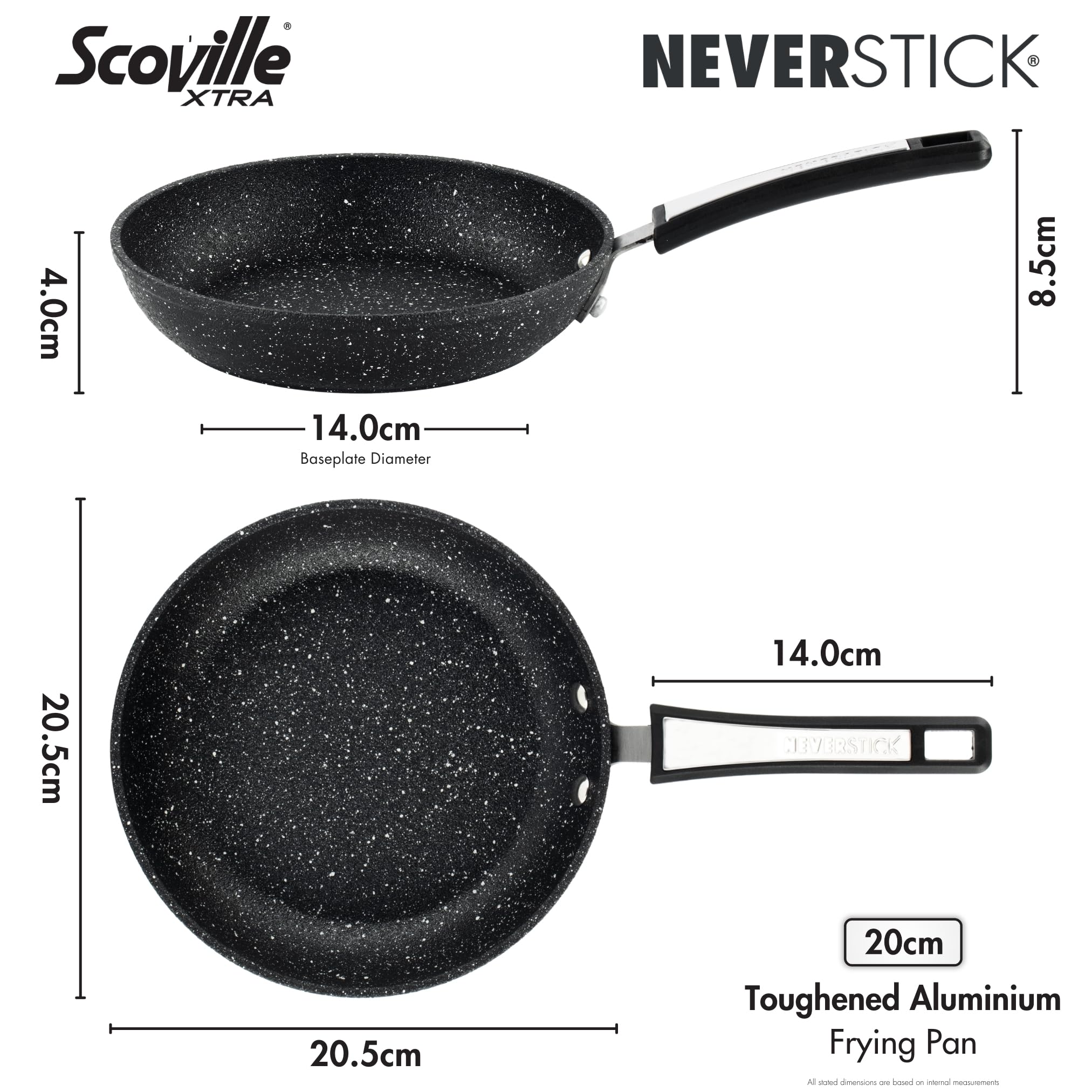 Scoville Xtra Bratpfannen-Set, 20 cm & 28 cm, antihaftbeschichtet, für alle Herdarten geeignet, spülmaschinenfest, PFOA-frei, leichtes Design, Aluminium, Schwarz [Amazon Exclusive]