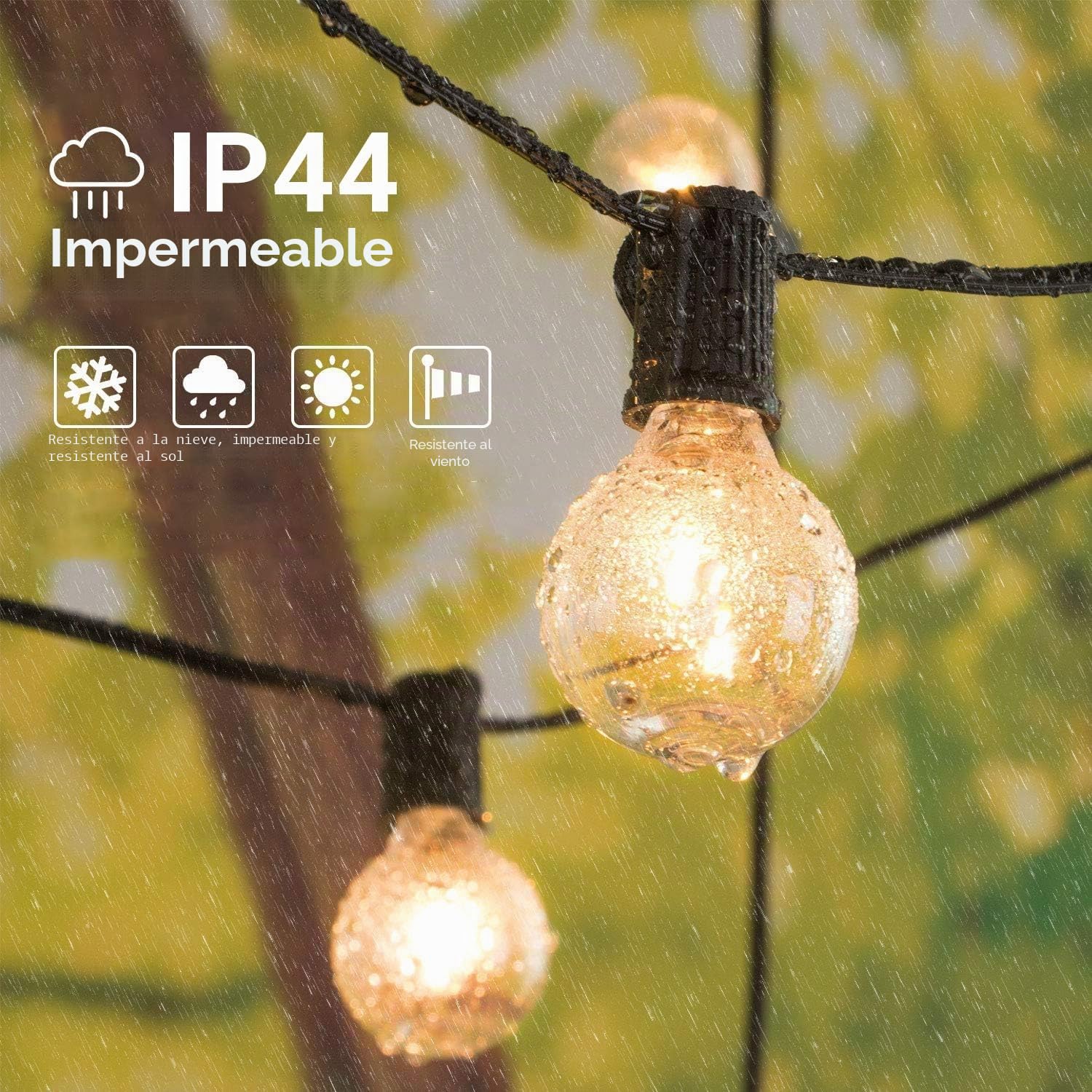 Avoalre 18+3M Guirnalda Luces Exterior 30+3 LED Bombillas 8 Modo G40 Guirnalda Luminosas Temporizado IP44 Impermeable para Fiestas, Bodas, Patios, Jardines, Pérgolas, Blanco Cálido