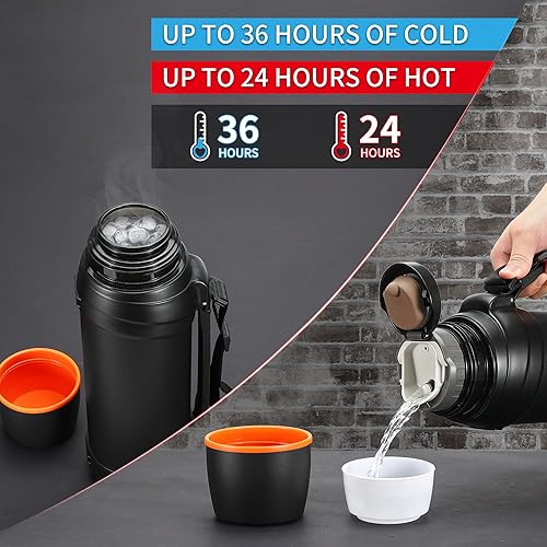 Miniatura 2 de Termos de café grandes de 85 onzas para viajes, jarra de agua aislada, botella clásica al vacío con taza de plástico, termo de acero inoxidable para