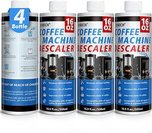 Paquete de 4 limpiadores descalcificadores para cafetera, 16 usos, solución de descalcificación para Nespresso Breville Keurig Jura y Delonghi,