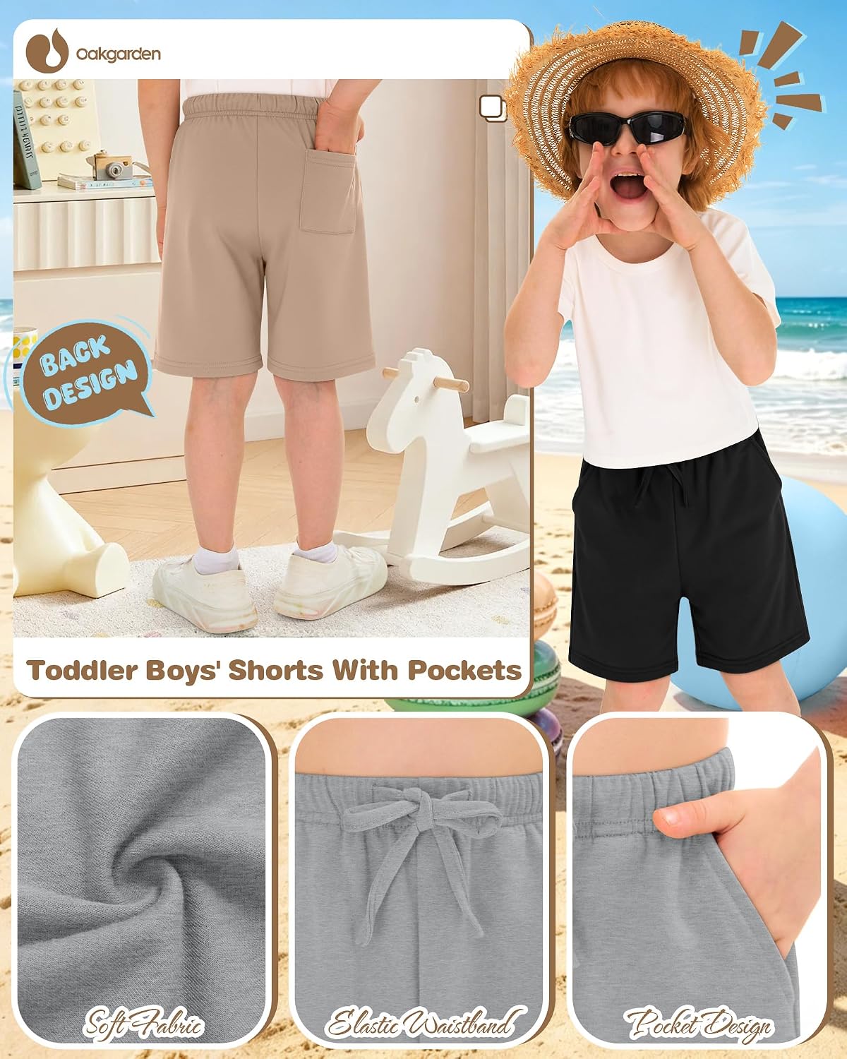 Oakgarden 3 Pack Toddler Boys' 18M-5T Shorts Baby Pull On Bermuda Jogger Shorts Cargo Short Pants with Pockets Clothes