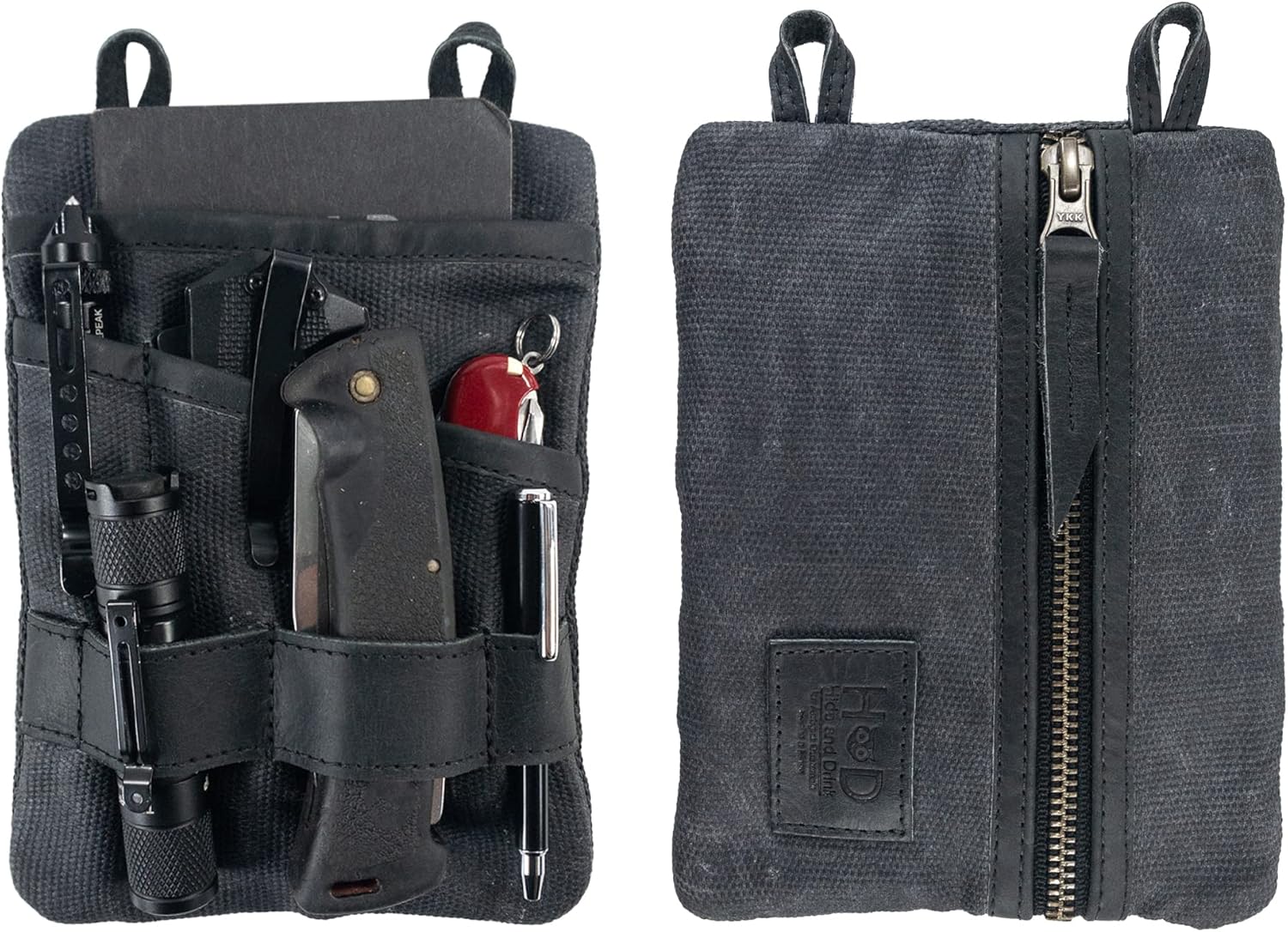 Hide & Drink, Multi-Tool Pocket Pouch XL, Compact Multipurpose EDC Zippered Bag, Mini Camping Tool Case, Knife Holster, Handmade Slim Organizer