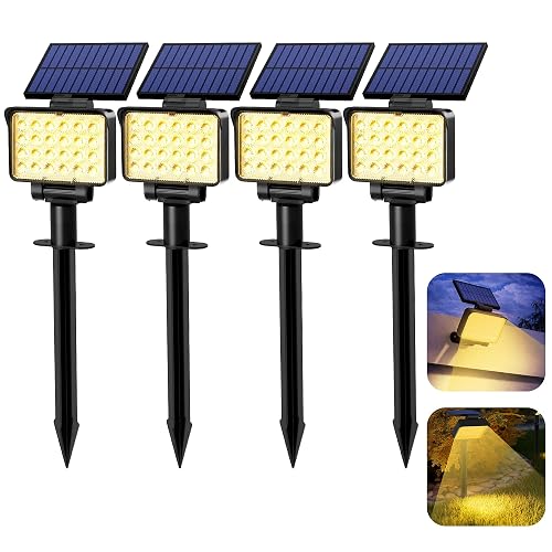 Solpex Focos Solares para Exteriores, IP65 ImpermeableLuces Solares para Jardín, 24 Ledes luces de Camino, para Caminos, Jardines, Cercas (Blanco Cálido, 4 Unidades) - Chollo en Iluminación