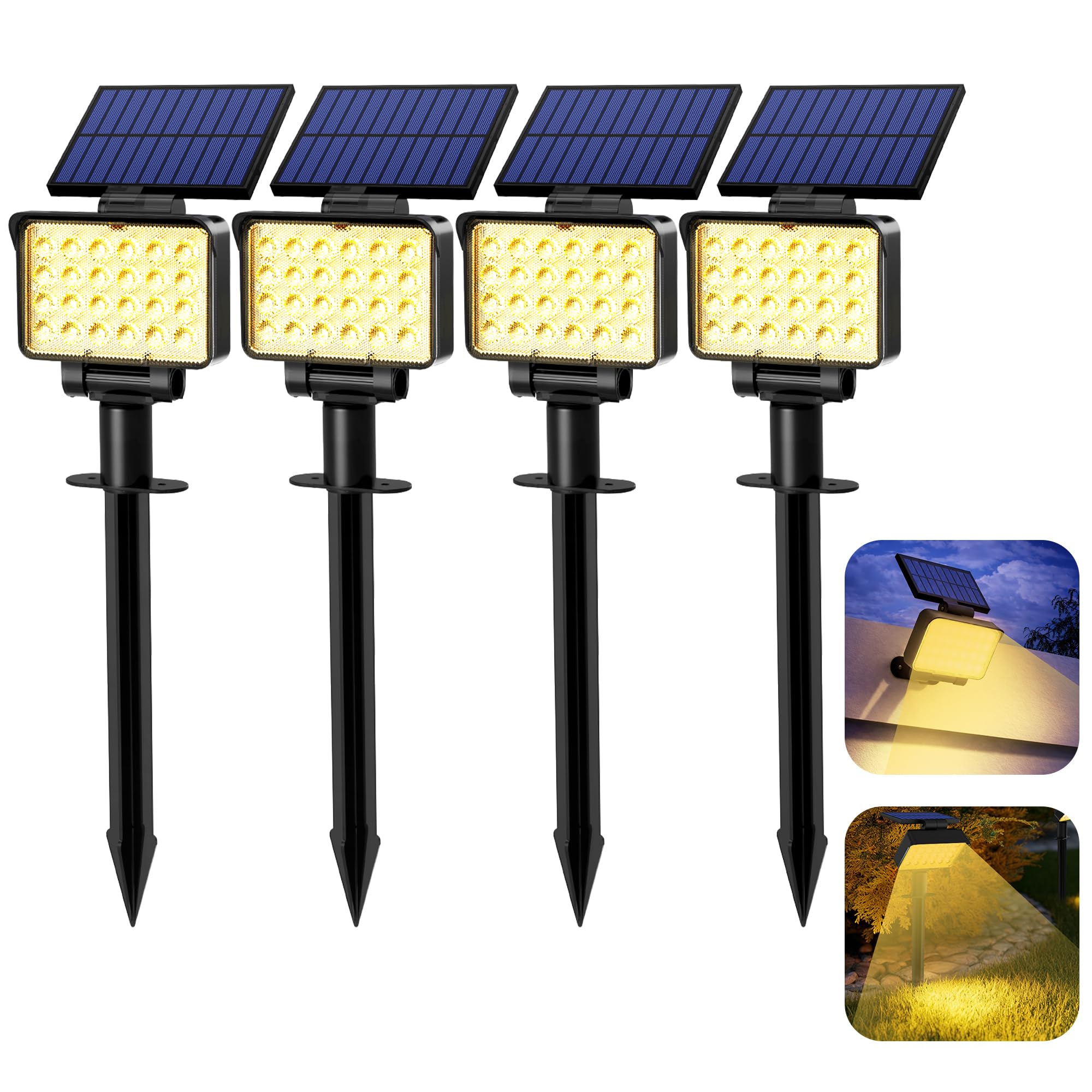 Solpex Focos Solares para Exteriores, IP65 ImpermeableLuces Solares para Jardín, 24 Ledes luces de Camino, para Caminos, Jardines, Cercas (Blanco Cálido, 4 Unidades)