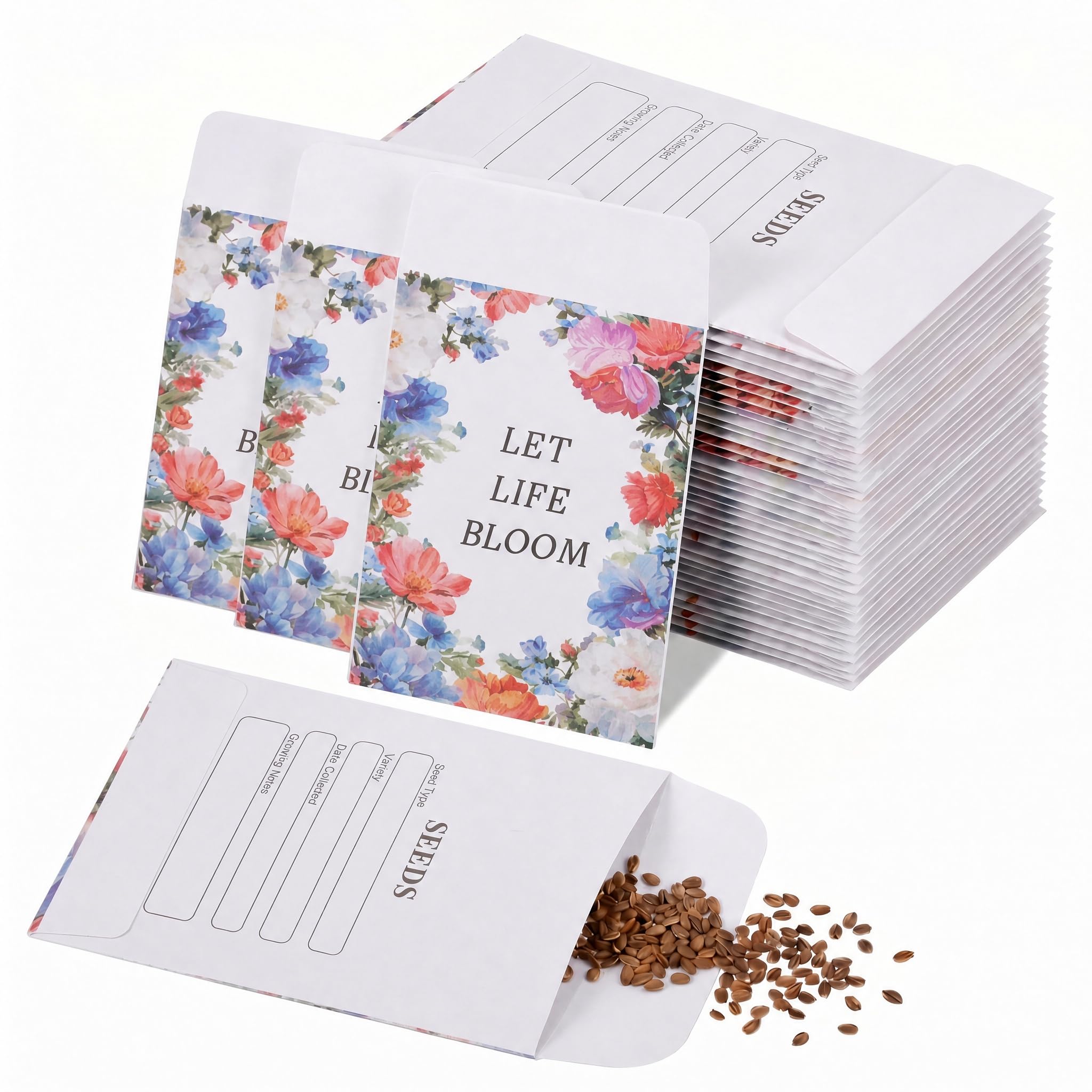 100 Pcs Seed Envelopes Self-Adhesive, Empty Seed Packets Envelopes, Small Packets for Seeds with Types Name Template Towards Teachers, Students, Family Saving Collecting (Seeds Not Included)