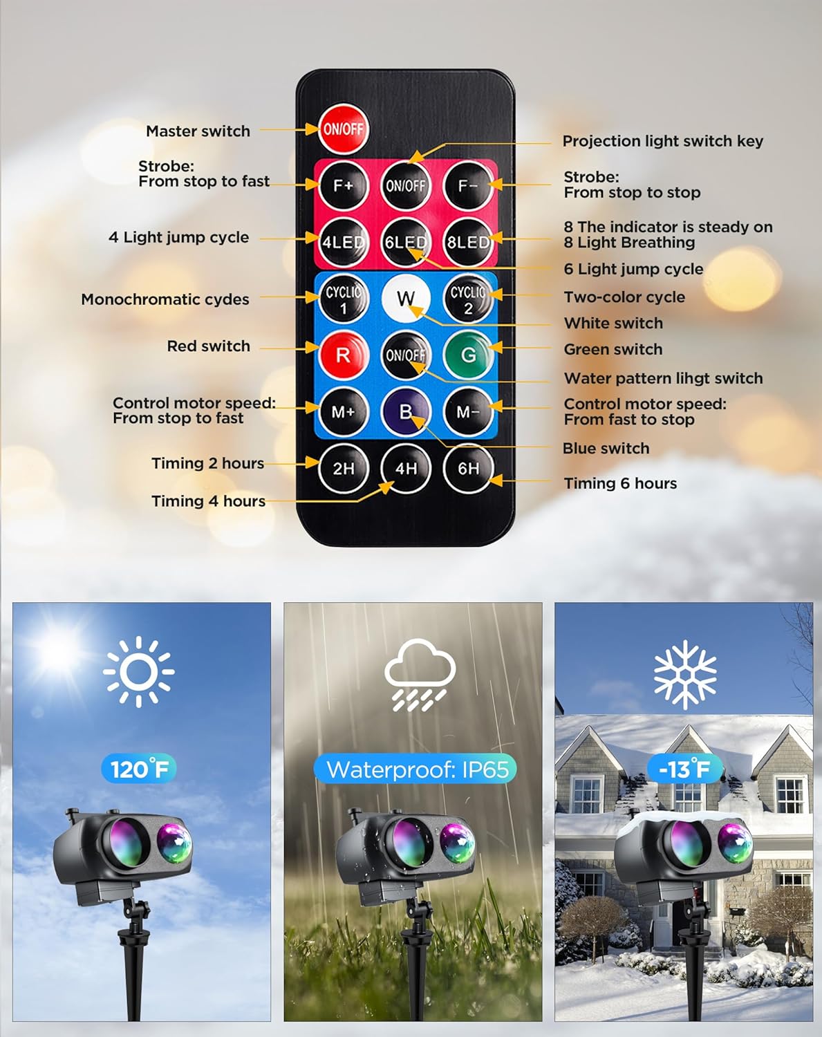 Halloween Christmas Projector Lights Outdoor, 8 Brighter HD Holiday Patterns with Ocean Wave Effects, 20 Slides, Waterproof Snowflake Projector with Timer for House Garden Yard Xmas New Year