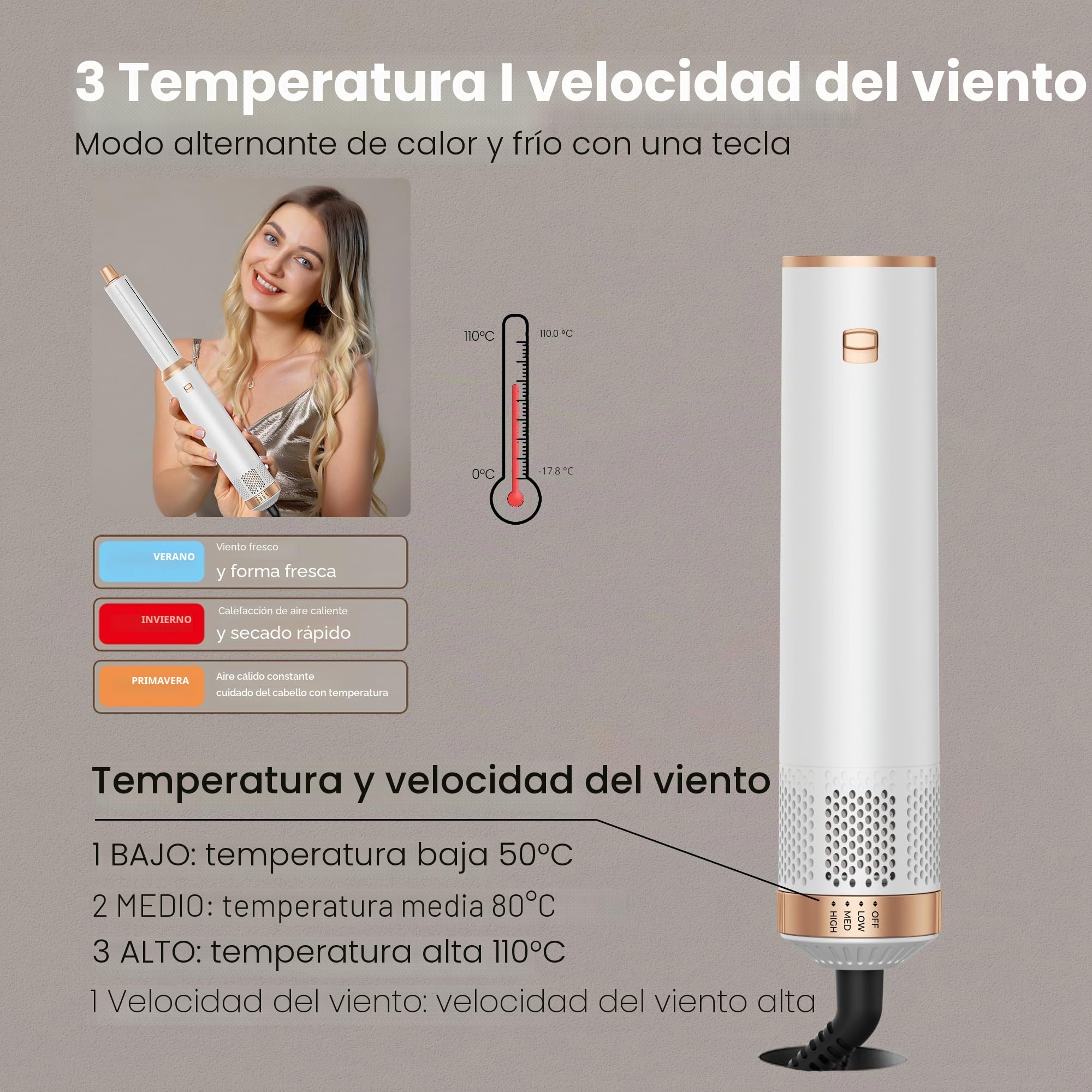 Air styler pro Secador 5 en 1 Secador Moldeador de Pelo 5 Cabezales Intercambiables 3 Temperaturas moldeador pelo Cepillo Secador Pelo uego de Brochas para Secar el cCabello