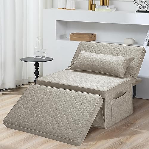 Sofá cama, 4 en 1, otomana, plegable, multifuncional, de lino transpirable, con respaldo ajustable, silla convertible moderna para sala de estar,