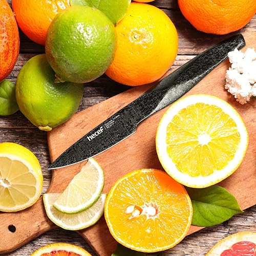 Miniatura 8 de hecef Cuchillo de pelar pequeño de 3.5 pulgadas con revestimiento de grietas de hielo, cuchillo de acero inoxidable ultra afilado para cocina, color