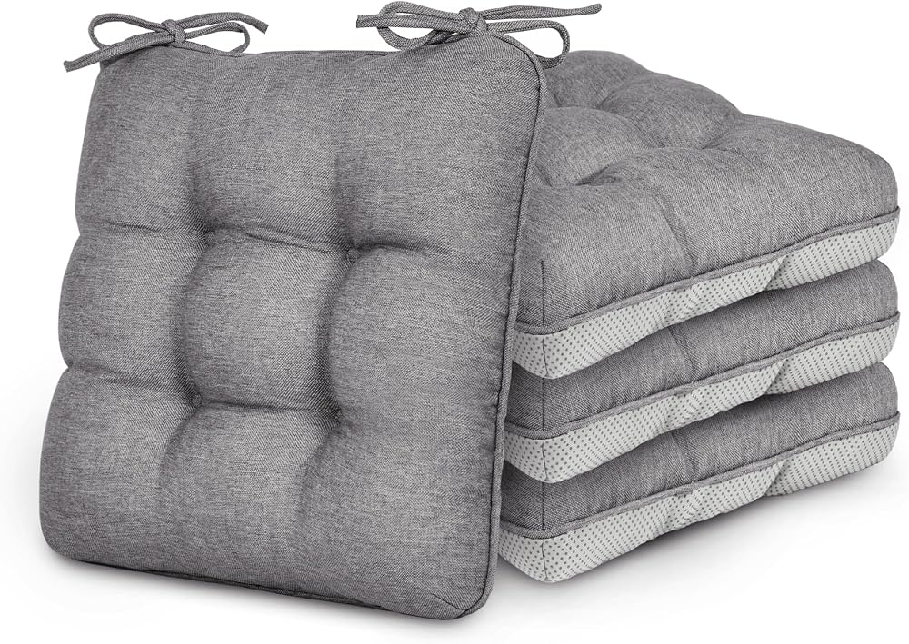 Love's cabin Memory Foam Chair Cushions Set of 4, 15.5 Inch, Grey