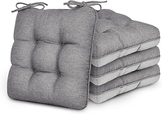 Lovescabin Memory Foam Chair Cushions Set of 4, 15.5x15.5x3.5" Grey Seat Pads for Dining, Kitchen, Office, Patio Chairs - Indoor Outdoor