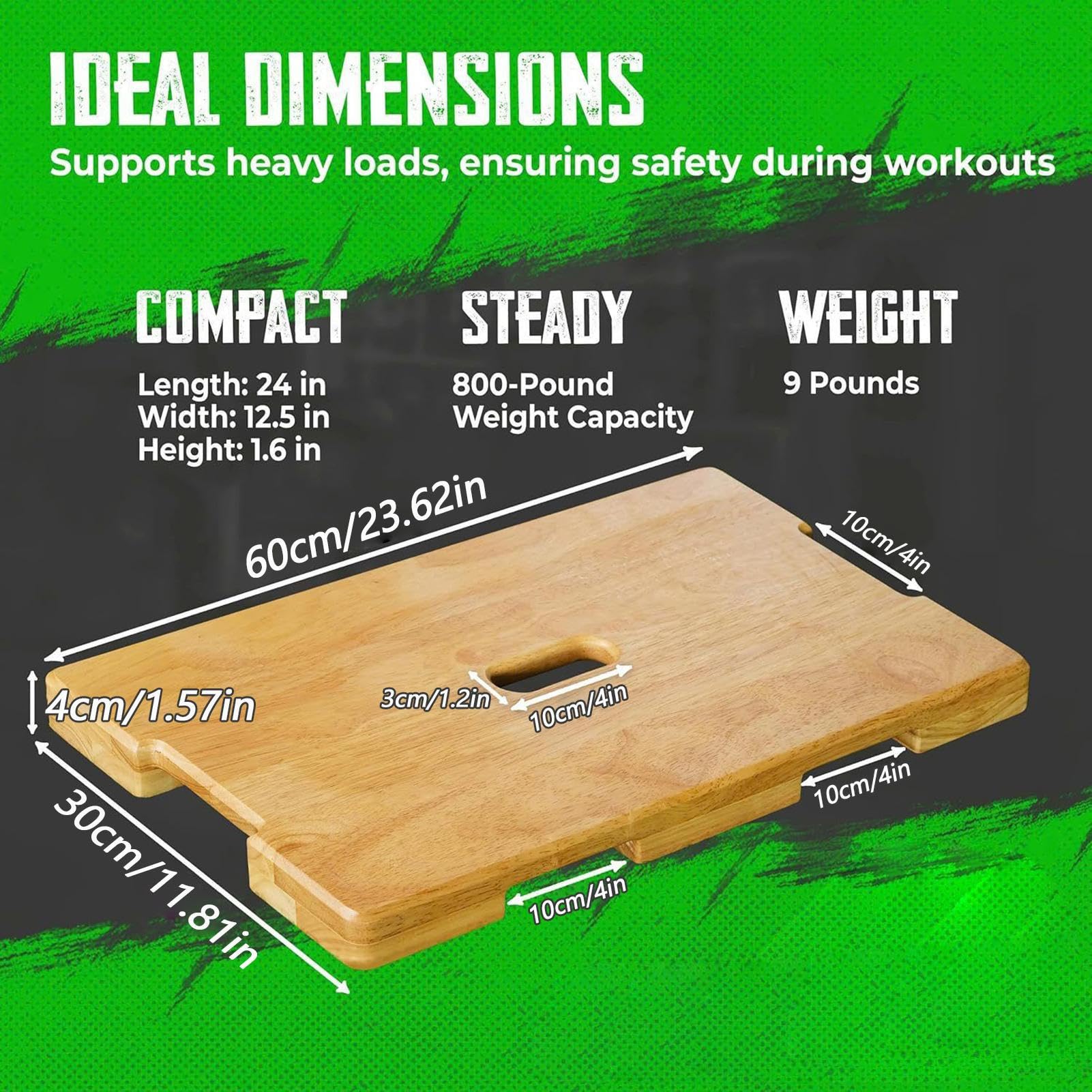 Deska do fitnessu z litego drewna 60 x 30 x 4 cm, podstawa do taśm oporowych i taśm fitness, stabilny podnóżek do treningu siłowego, przysiadów i rozciągania, kwadratowa płyta treningowa, naturalna