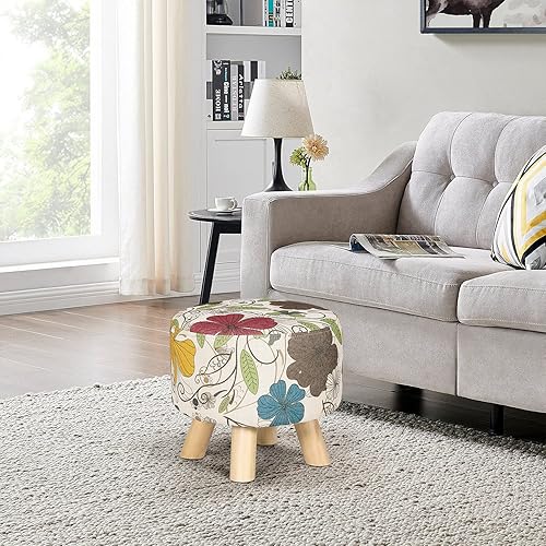 Miniatura 98 de Asense Taburete redondo otomano con reposapiés acolchado de tela, lindo reposapiés otomano con patas de madera antideslizantes, color verde surtido