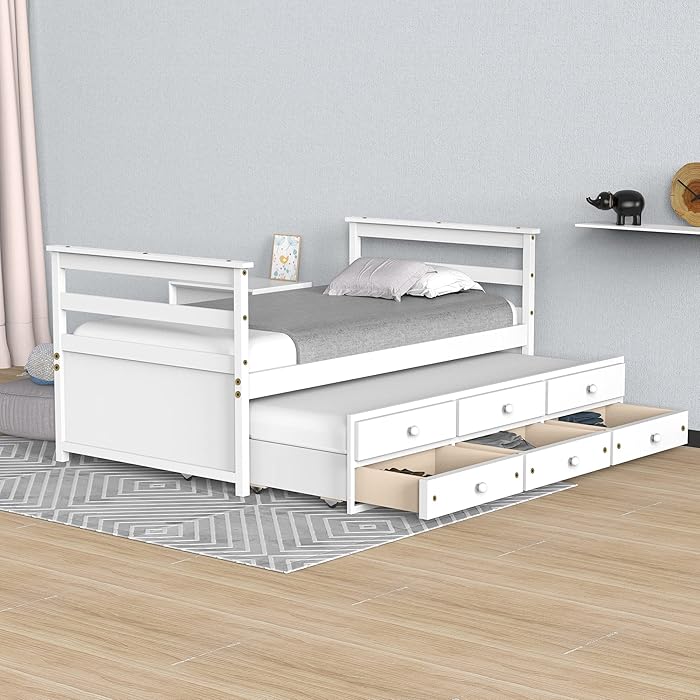 Buy Twin Daybed with Trundle and Storage Drawers, Captains Bed Frame