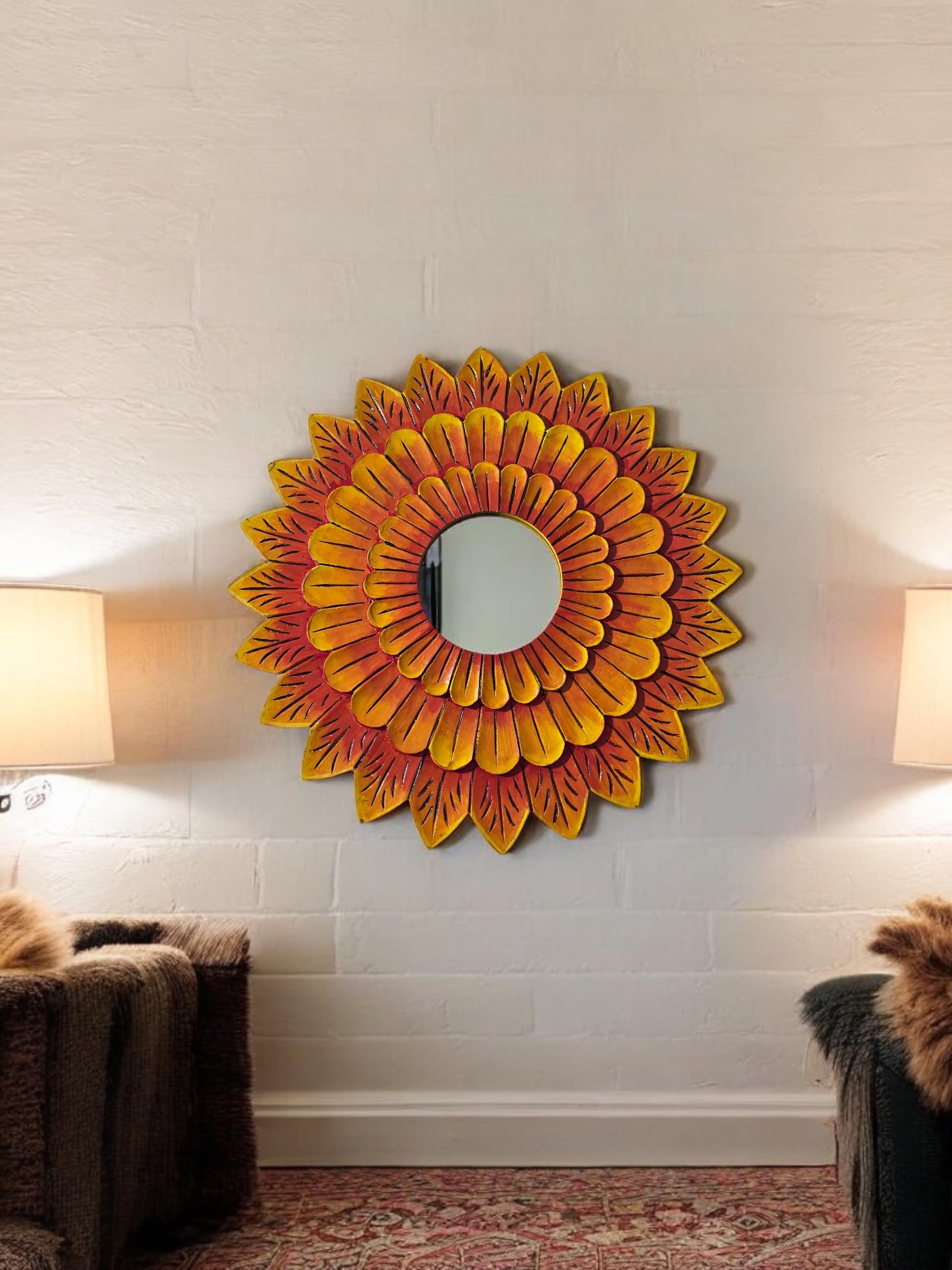 Daim® MDF Wall Mirror Hanging Wall Panel Handcrafted Round Decorative Mirror for Living Room, Bedroom, Bathroom (Multicolored, 50 Cm)